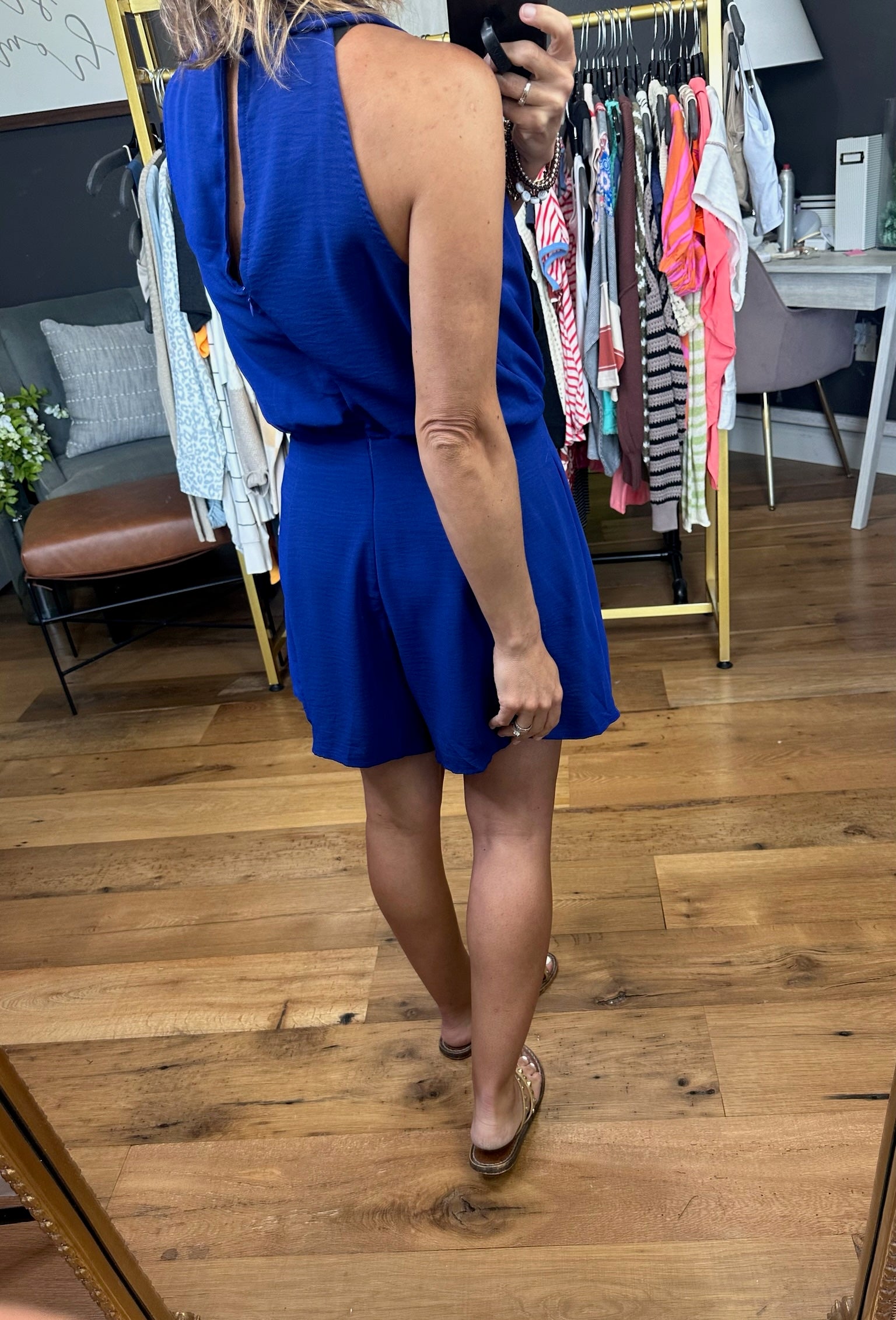 Your Attention V-Neck Romper - Dark Blue-Rompers-Entro-Anna Kaytes Boutique, Women's Fashion Boutique in Grinnell, Iowa
