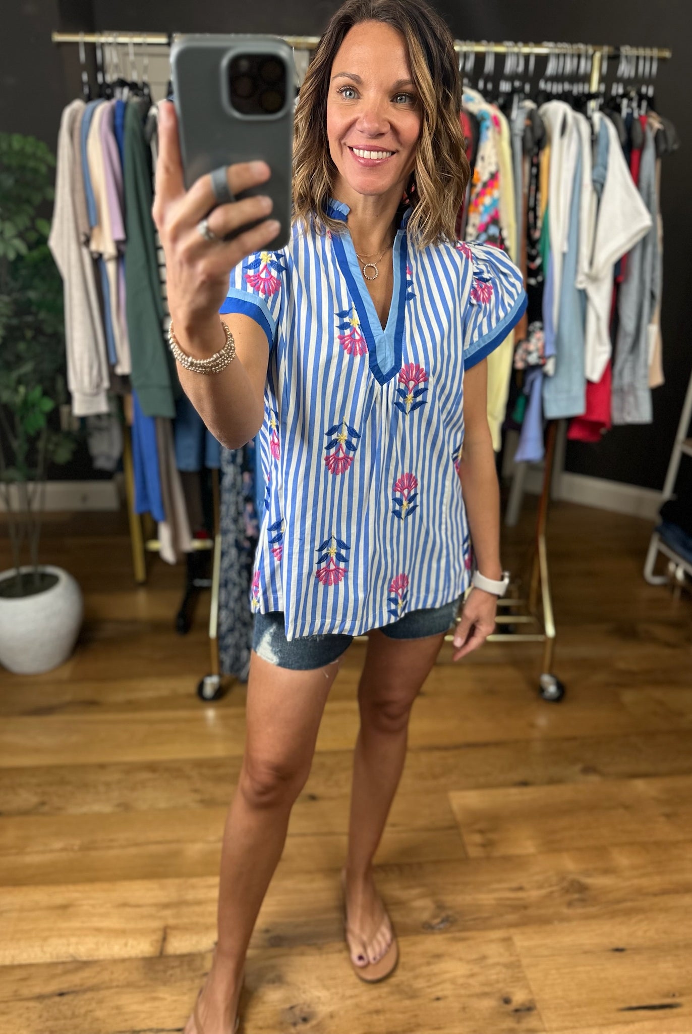 Fresh Floral Striped Top-Short Sleeves-Umgee-Anna Kaytes Boutique, Women's Fashion Boutique in Grinnell, Iowa