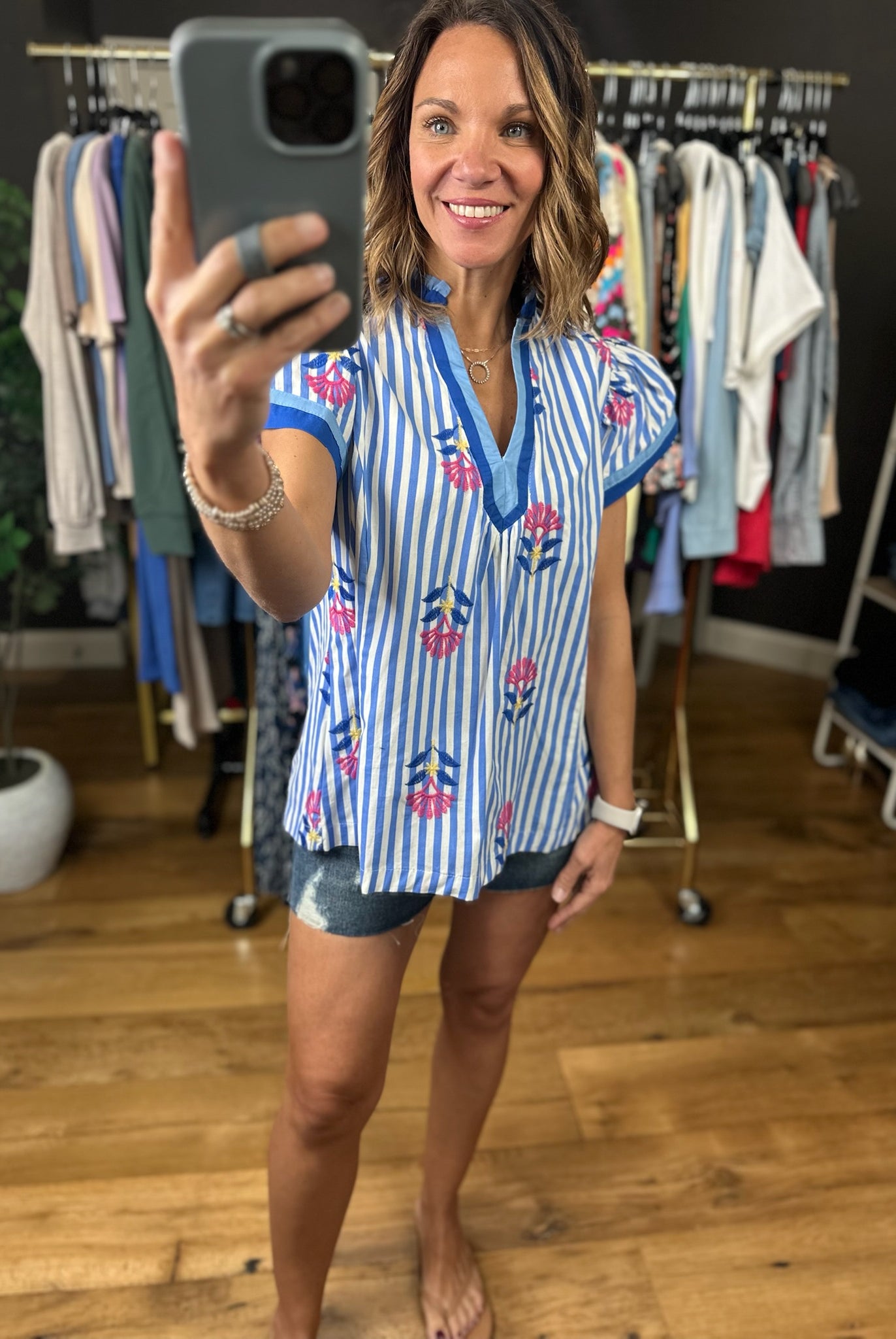 Fresh Floral Striped Top-Short Sleeves-Umgee-Anna Kaytes Boutique, Women's Fashion Boutique in Grinnell, Iowa