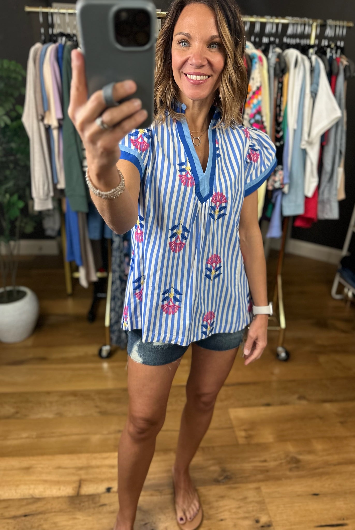 Fresh Floral Striped Top-Short Sleeves-Umgee-Anna Kaytes Boutique, Women's Fashion Boutique in Grinnell, Iowa