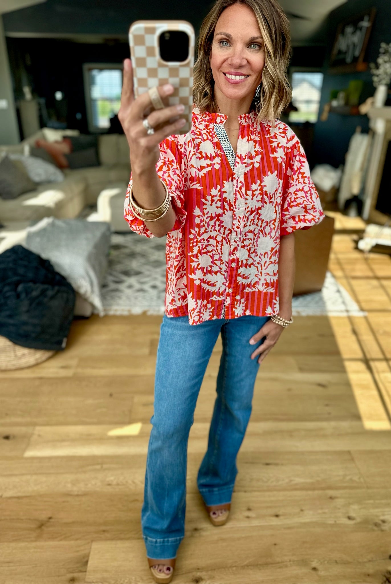 At The Hamptons Striped Button-Down Top - Red-THML-Anna Kaytes Boutique, Women's Fashion Boutique in Grinnell, Iowa