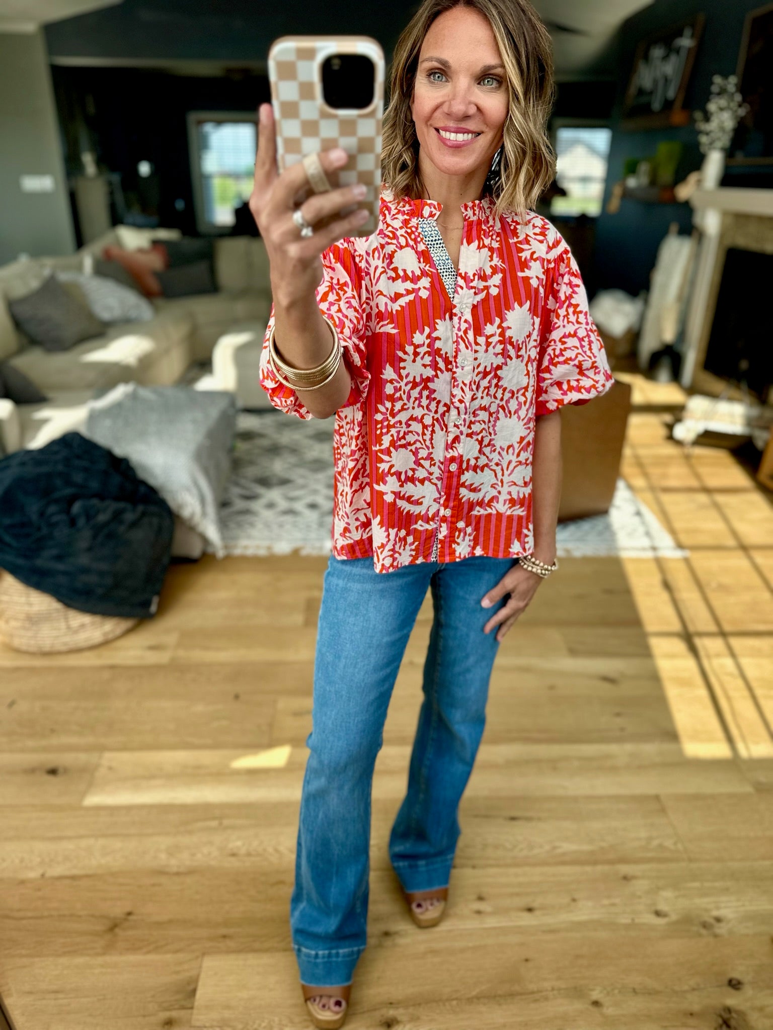 At The Hamptons Striped Button-Down Top - Red-THML-Anna Kaytes Boutique, Women's Fashion Boutique in Grinnell, Iowa