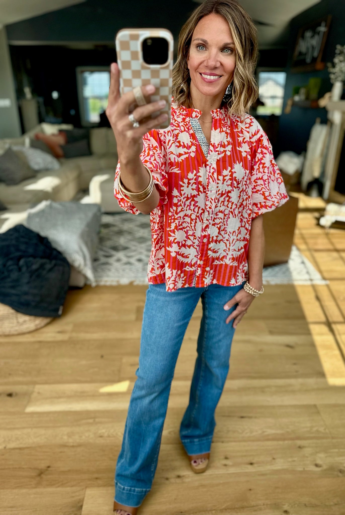 At The Hamptons Striped Button-Down Top - Red-THML-Anna Kaytes Boutique, Women's Fashion Boutique in Grinnell, Iowa