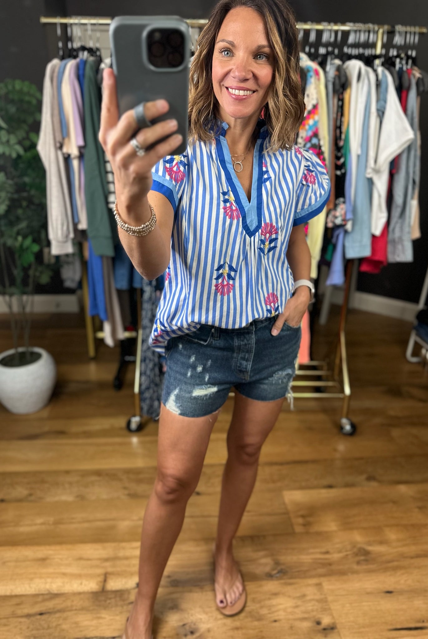 Fresh Floral Striped Top-Short Sleeves-Umgee-Anna Kaytes Boutique, Women's Fashion Boutique in Grinnell, Iowa