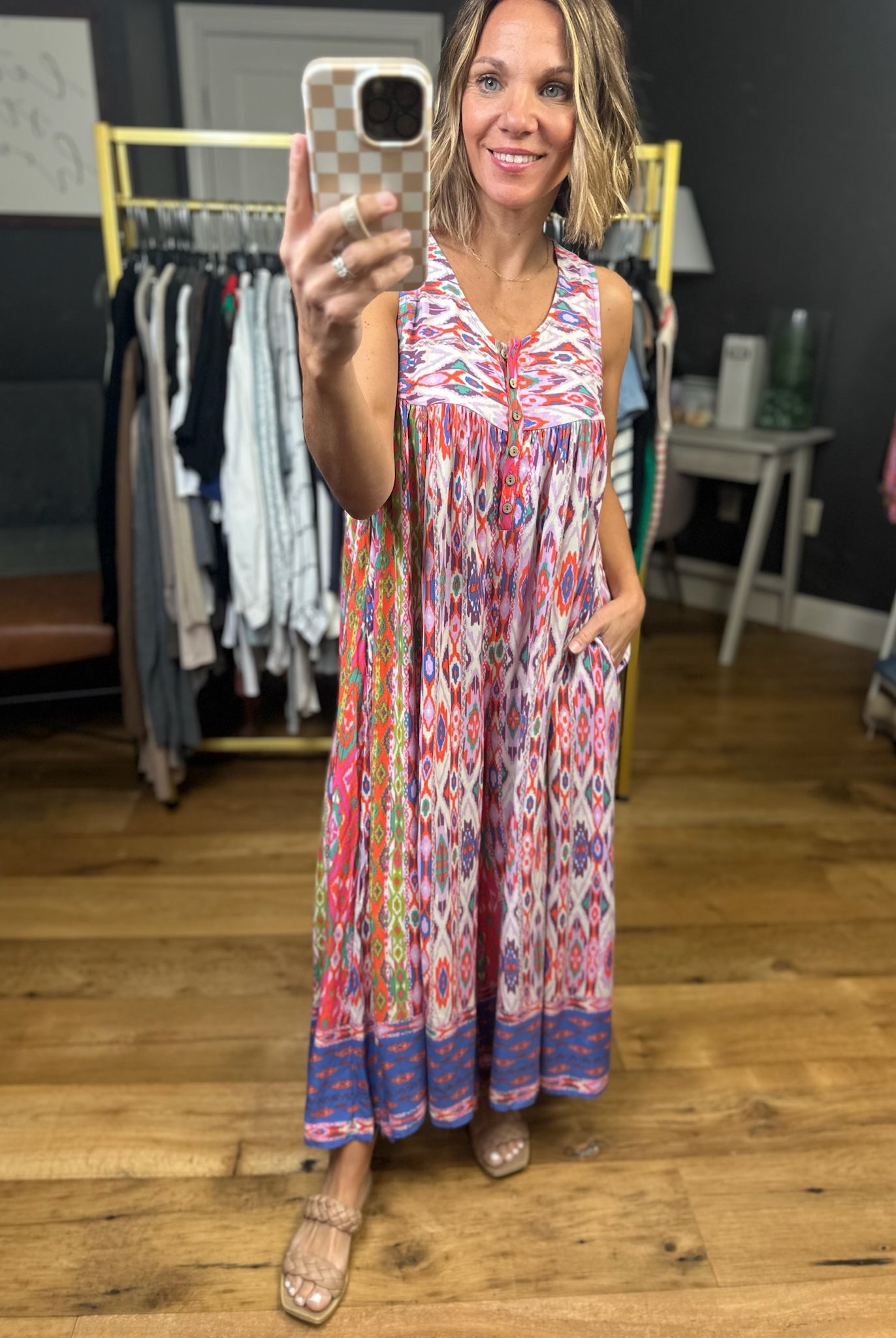 Positive Feeling Patterned Pocket Jumpsuit - Periblue-Easel-Anna Kaytes Boutique, Women's Fashion Boutique in Grinnell, Iowa