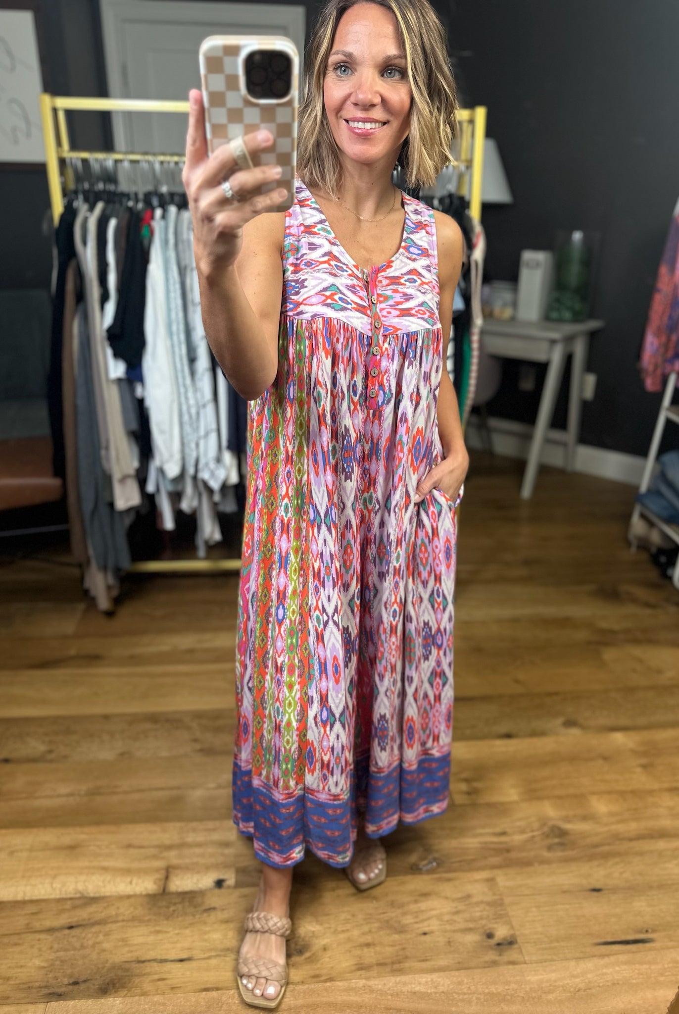 Positive Feeling Patterned Pocket Jumpsuit - Periblue-Easel-Anna Kaytes Boutique, Women's Fashion Boutique in Grinnell, Iowa