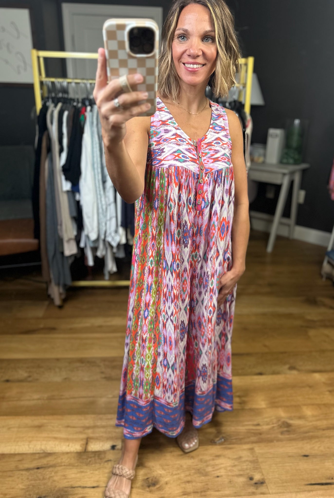 Positive Feeling Patterned Pocket Jumpsuit - Periblue-Easel-Anna Kaytes Boutique, Women's Fashion Boutique in Grinnell, Iowa