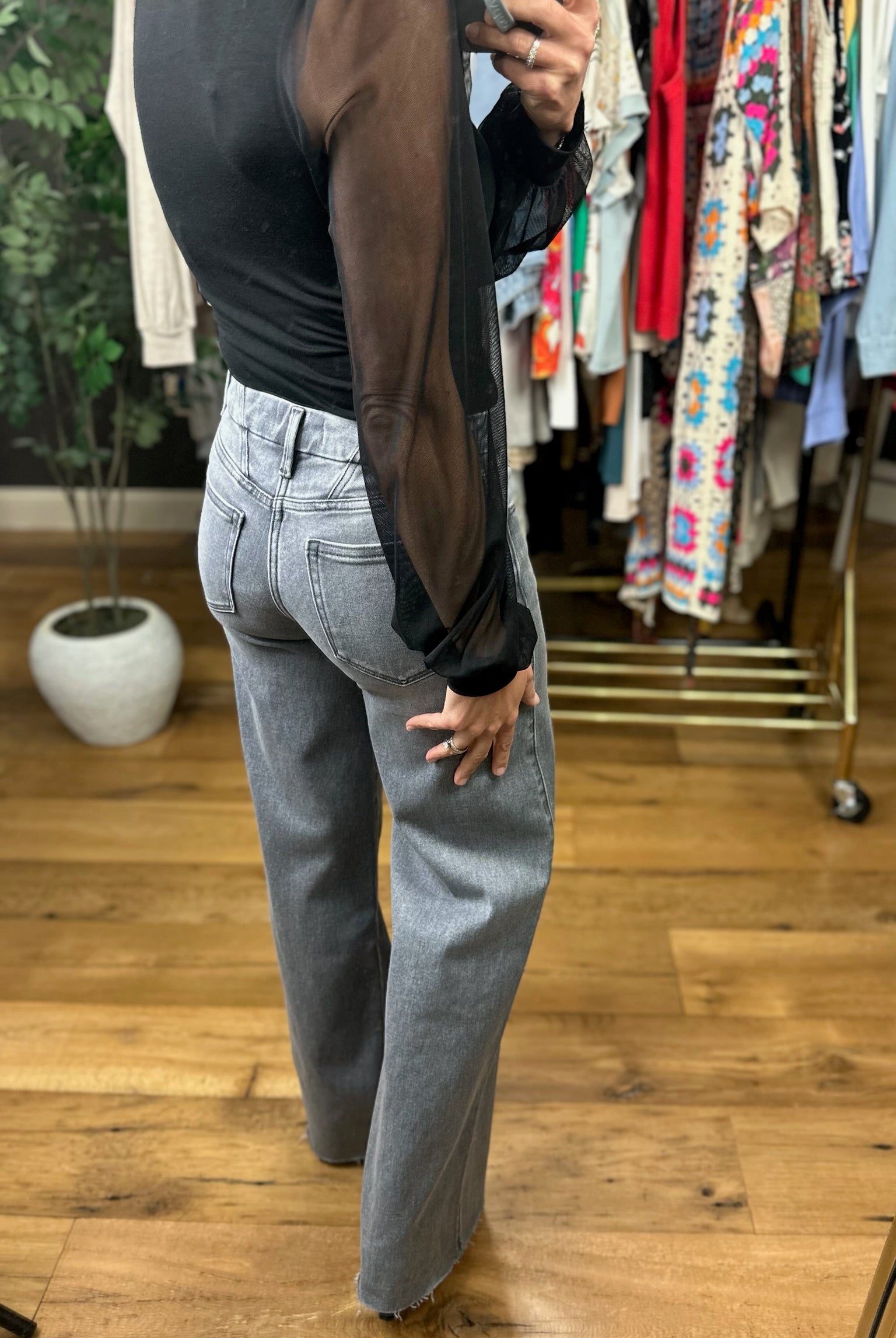 Looking Back Sheer-Sleeve Bodysuit-Long Sleeves-Wasabi & Mint-Anna Kaytes Boutique, Women's Fashion Boutique in Grinnell, Iowa