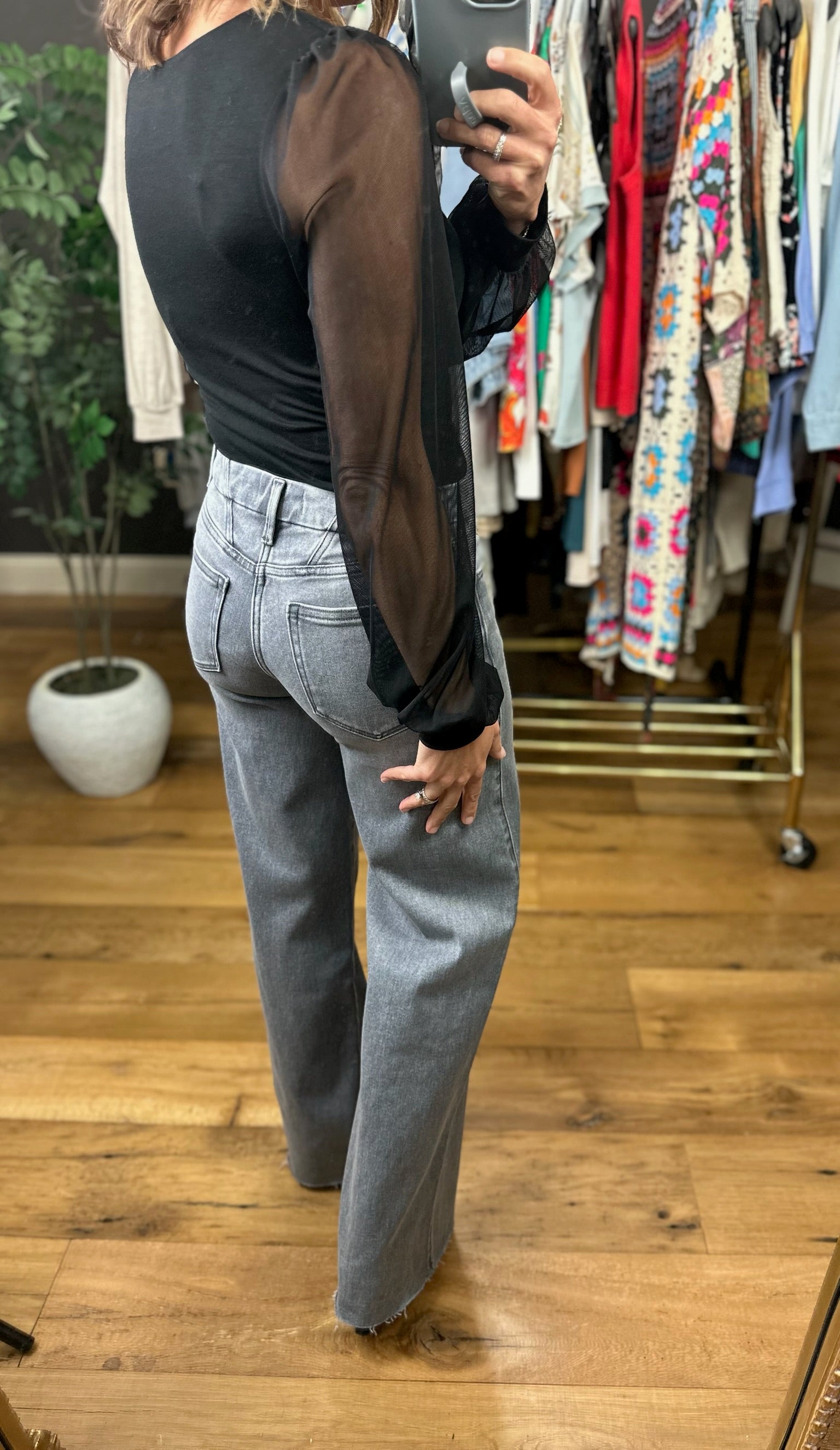 Looking Back Sheer-Sleeve Bodysuit-Long Sleeves-Wasabi & Mint-Anna Kaytes Boutique, Women's Fashion Boutique in Grinnell, Iowa