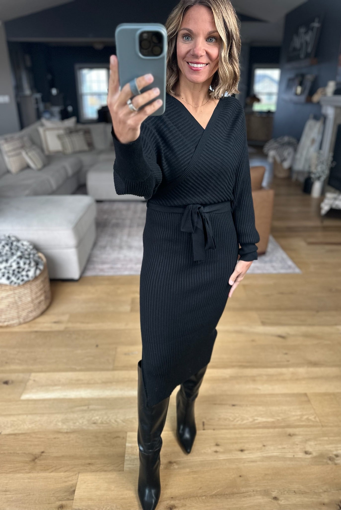 All I Want Knit Tie-Waist Sweater Dress-Dresses-She & Sky-Anna Kaytes Boutique, Women's Fashion Boutique in Grinnell, Iowa