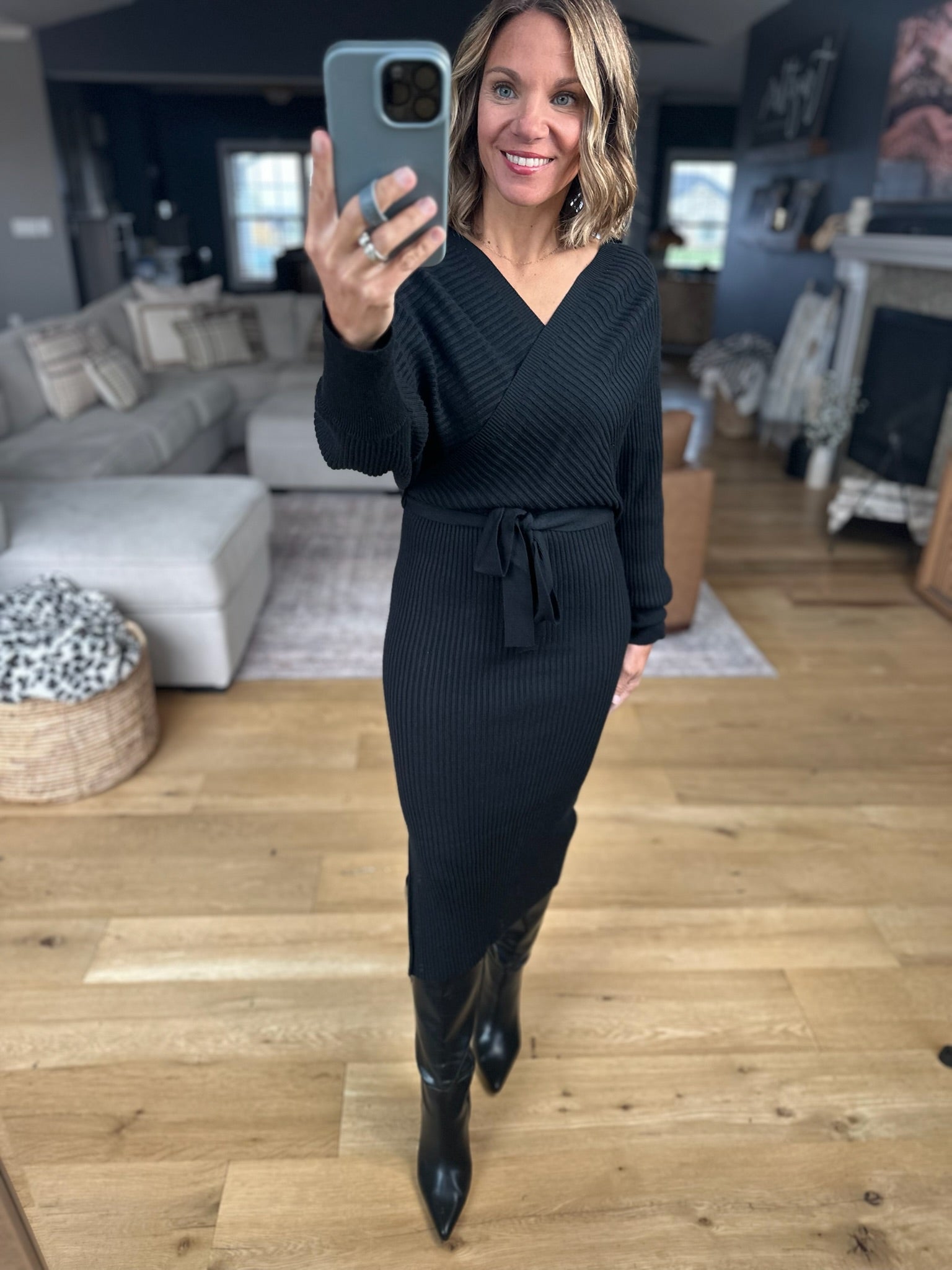 All I Want Knit Tie-Waist Sweater Dress-Dresses-She & Sky-Anna Kaytes Boutique, Women's Fashion Boutique in Grinnell, Iowa