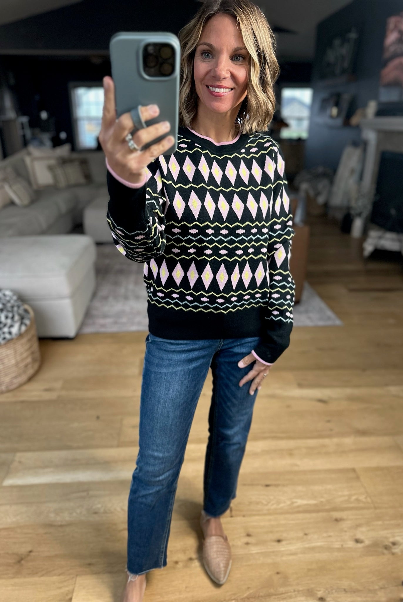 Most Of All Patterned Crew Sweater-Sweaters-& Merci-Anna Kaytes Boutique, Women's Fashion Boutique in Grinnell, Iowa