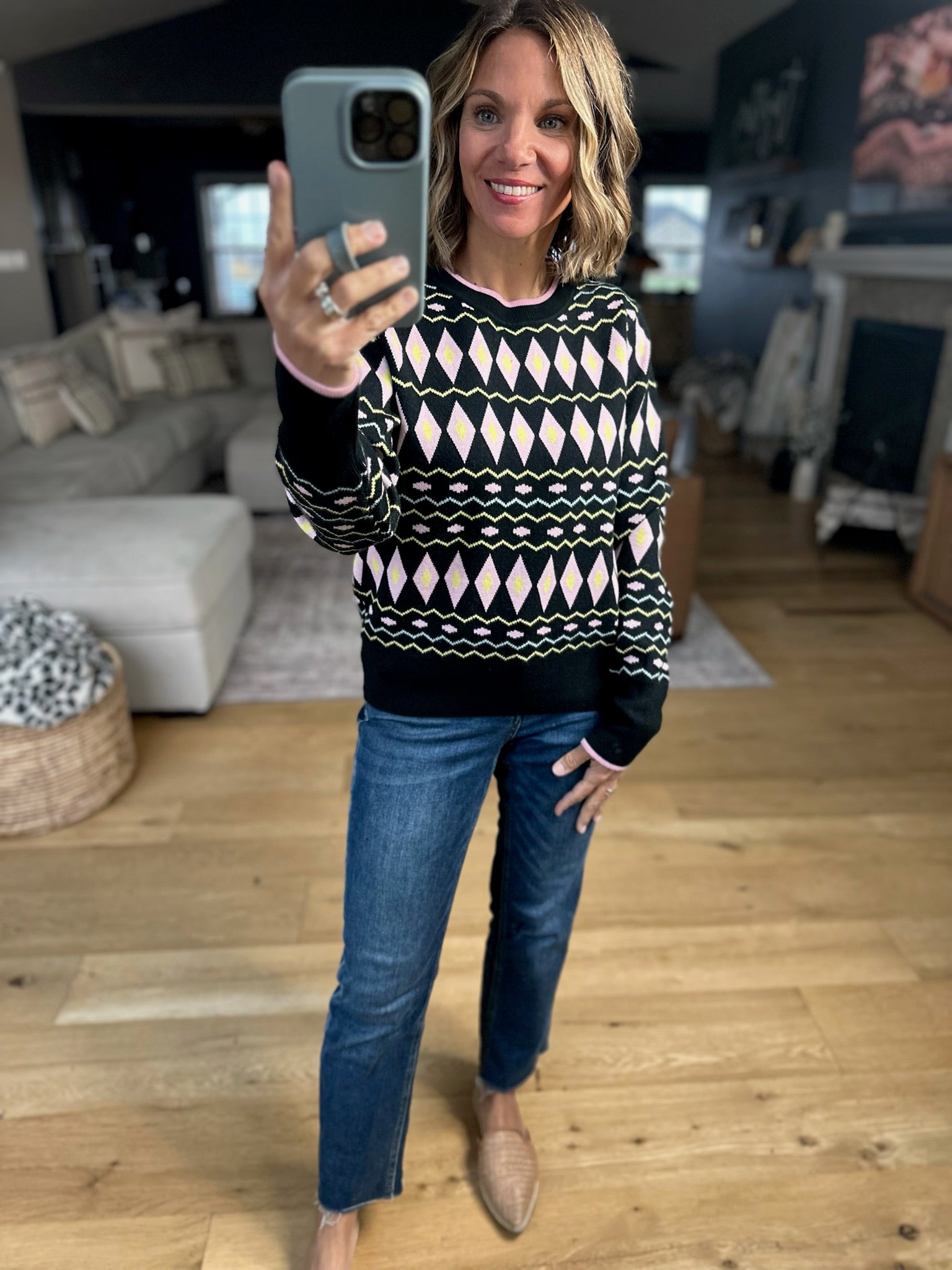 Most Of All Patterned Crew Sweater-Sweaters-& Merci-Anna Kaytes Boutique, Women's Fashion Boutique in Grinnell, Iowa