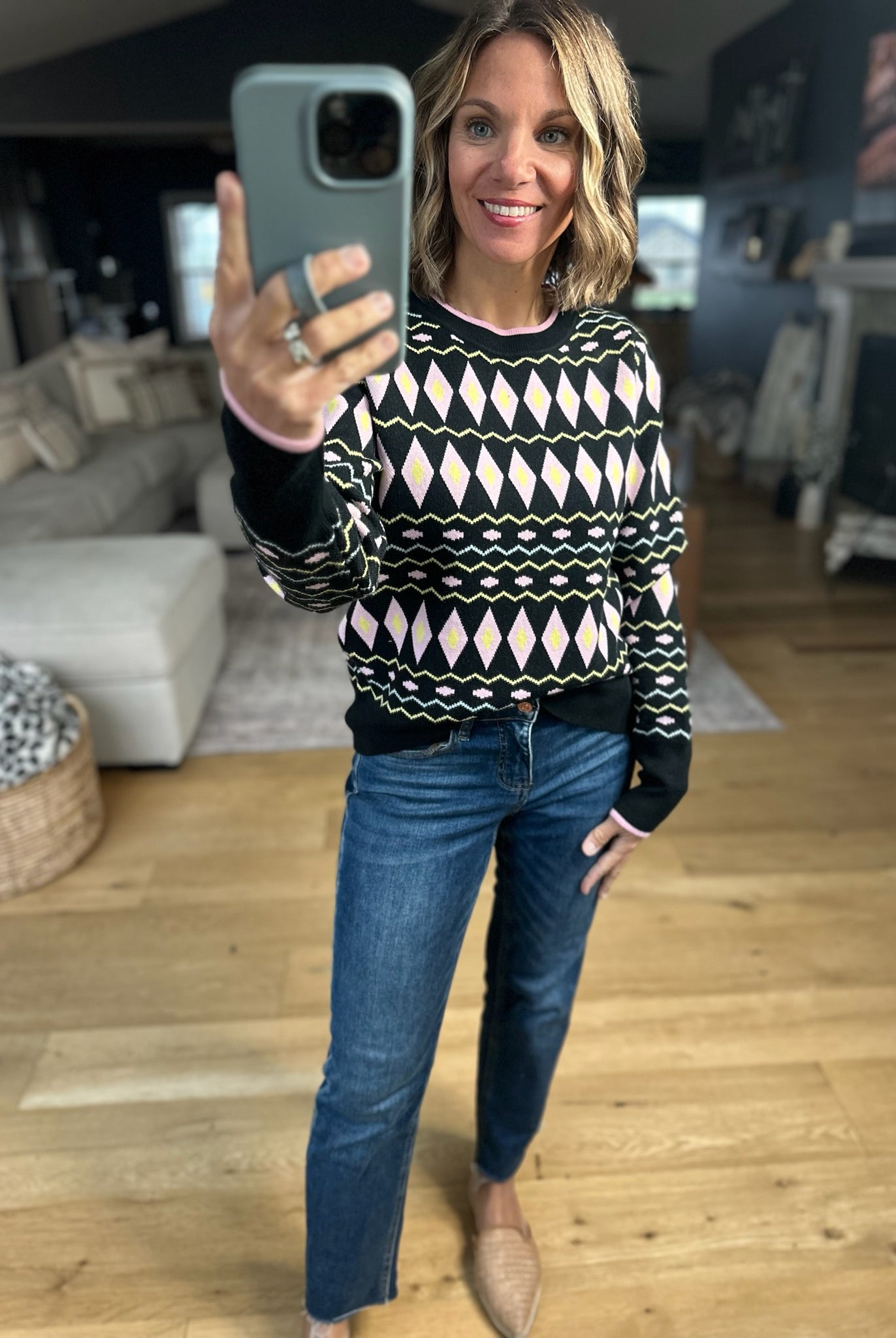 Most Of All Patterned Crew Sweater-Sweaters-& Merci-Anna Kaytes Boutique, Women's Fashion Boutique in Grinnell, Iowa