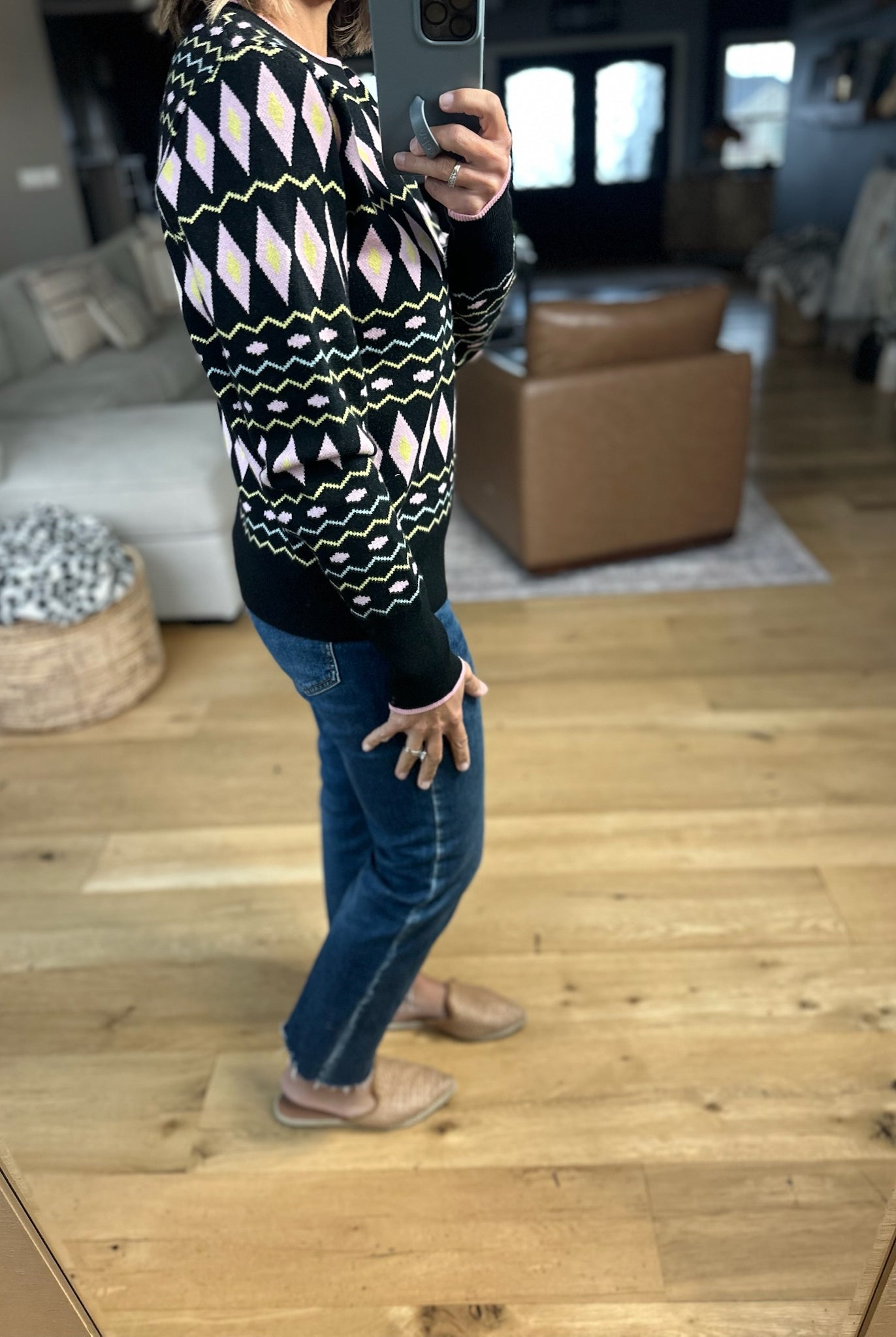 Most Of All Patterned Crew Sweater-Sweaters-& Merci-Anna Kaytes Boutique, Women's Fashion Boutique in Grinnell, Iowa