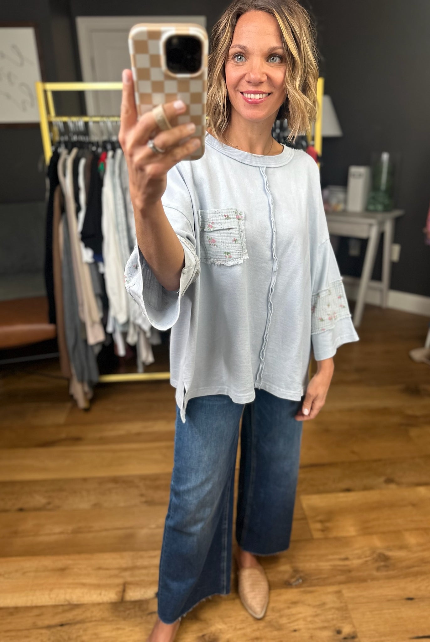 Spring Cheer Oversized Floral Detail Top - Cotton Blue-Easel-Anna Kaytes Boutique, Women's Fashion Boutique in Grinnell, Iowa