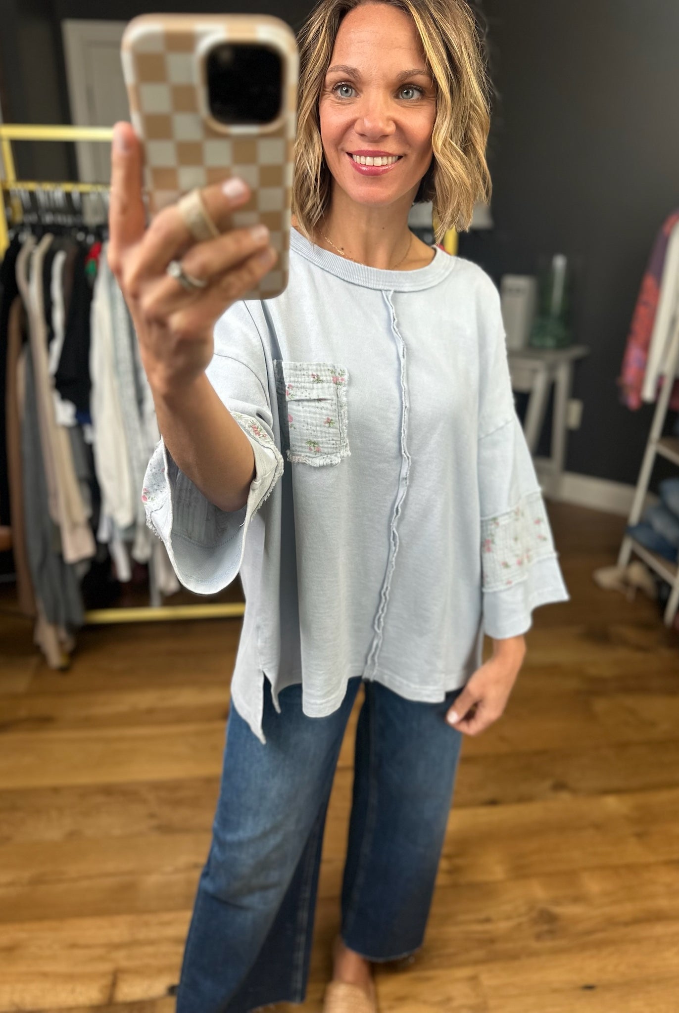 Spring Cheer Oversized Floral Detail Top - Cotton Blue-Easel-Anna Kaytes Boutique, Women's Fashion Boutique in Grinnell, Iowa