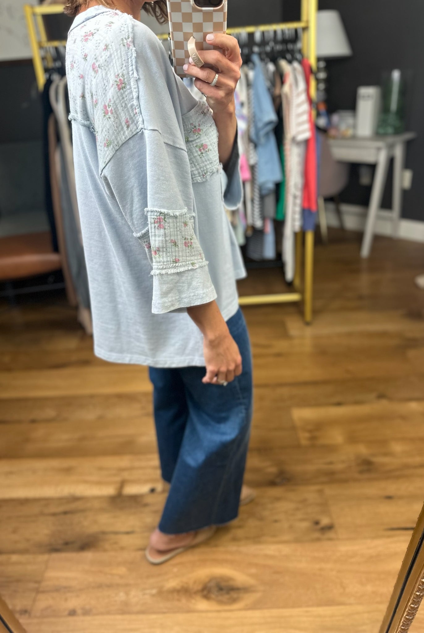 Spring Cheer Oversized Floral Detail Top - Cotton Blue-Easel-Anna Kaytes Boutique, Women's Fashion Boutique in Grinnell, Iowa