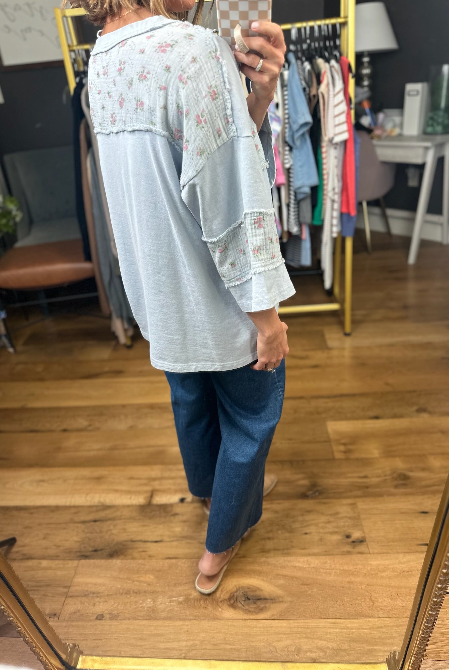 Spring Cheer Oversized Floral Detail Top - Cotton Blue-Easel-Anna Kaytes Boutique, Women's Fashion Boutique in Grinnell, Iowa
