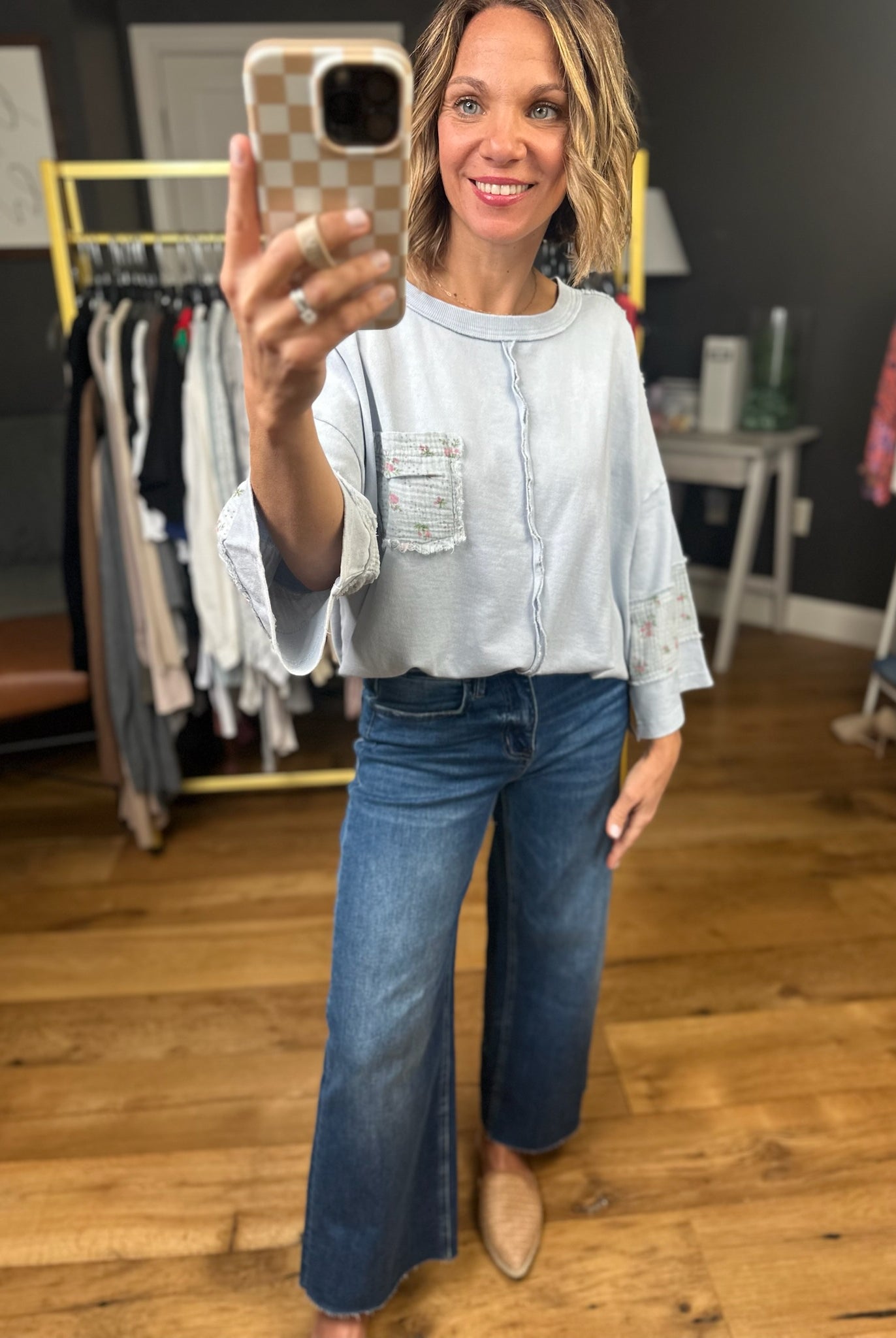 Spring Cheer Oversized Floral Detail Top - Cotton Blue-Easel-Anna Kaytes Boutique, Women's Fashion Boutique in Grinnell, Iowa