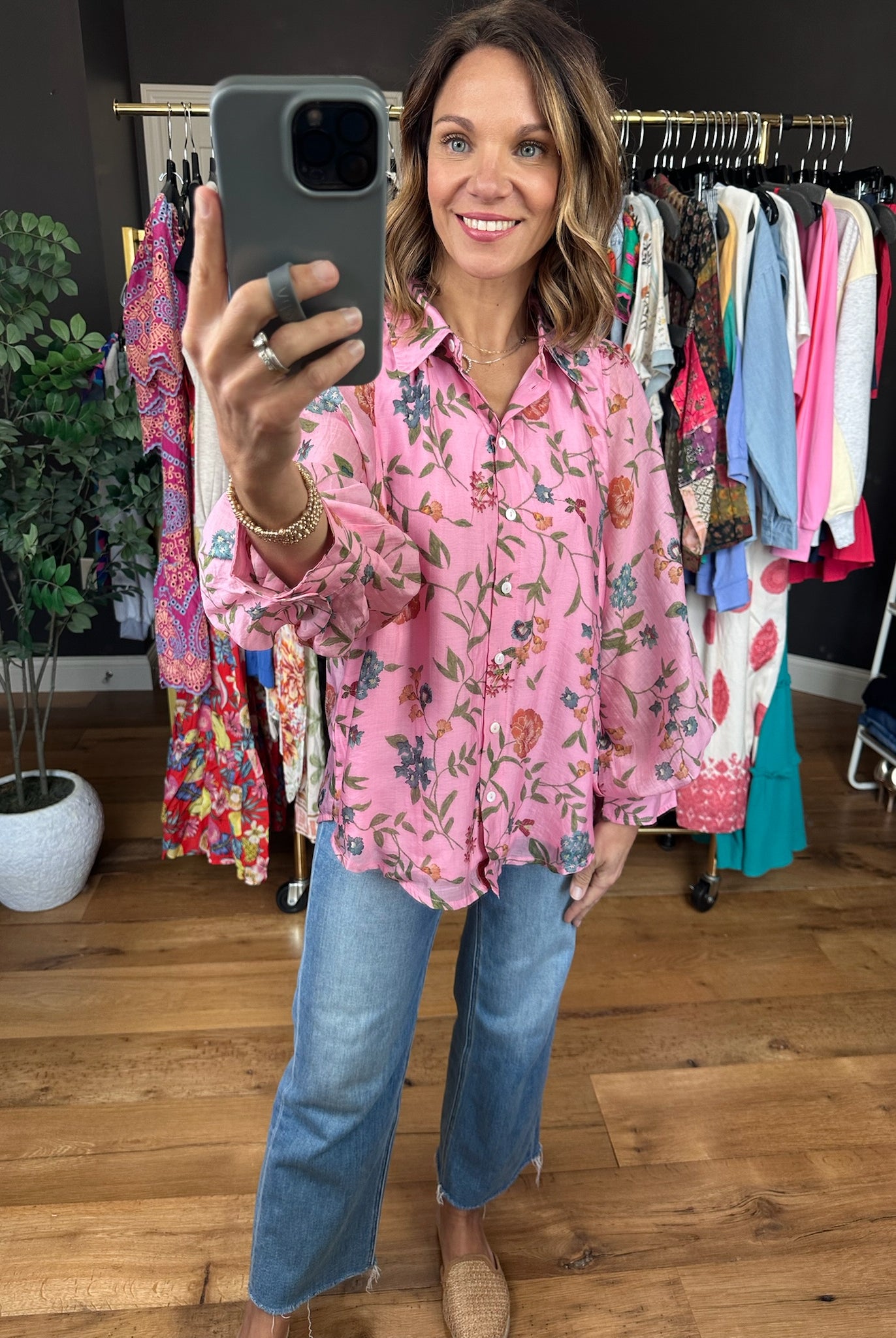 Finding Hope Button-Down Floral Top-Long Sleeves-Entro-Anna Kaytes Boutique, Women's Fashion Boutique in Grinnell, Iowa