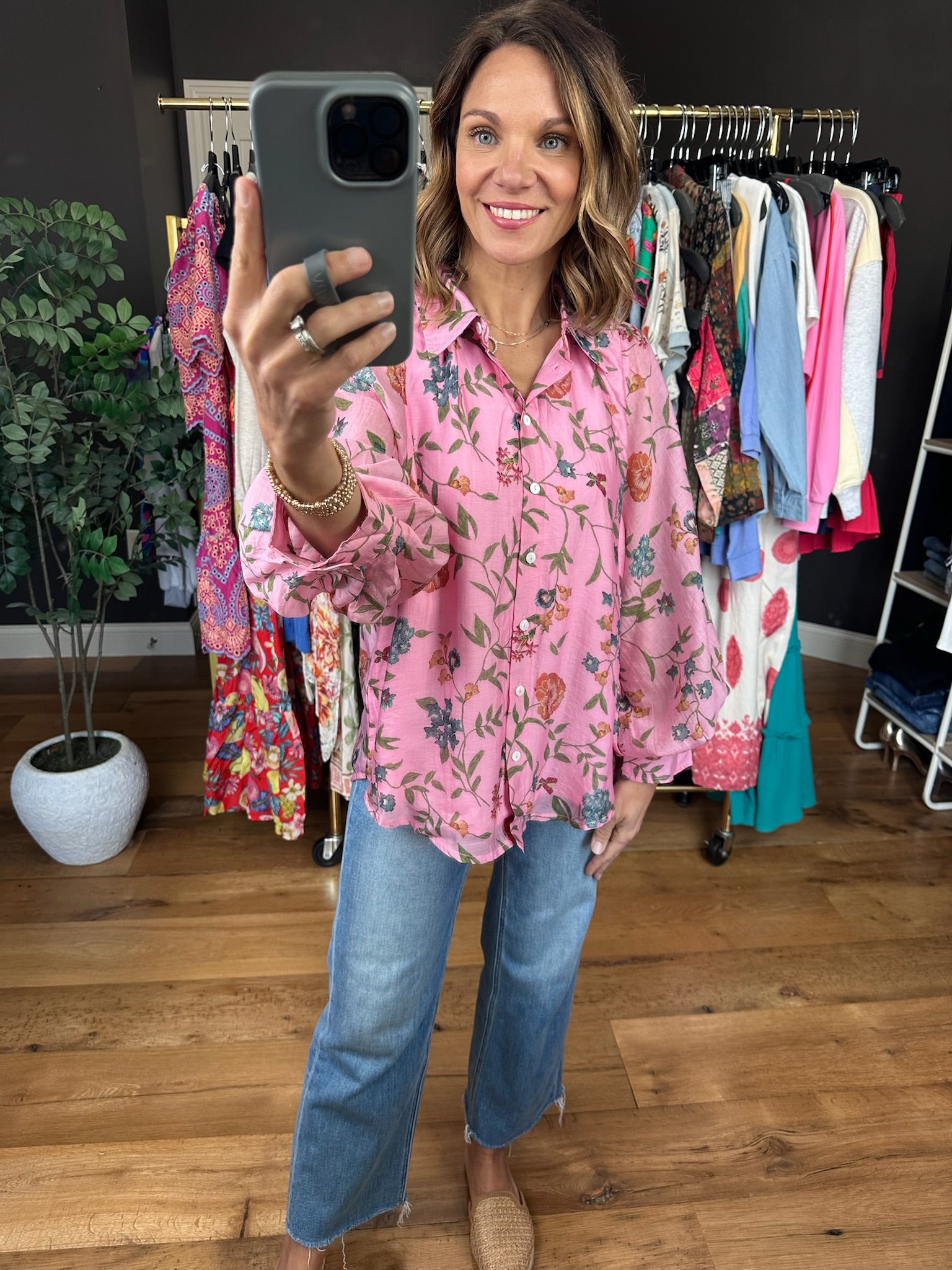 Finding Hope Button-Down Floral Top-Long Sleeves-Entro-Anna Kaytes Boutique, Women's Fashion Boutique in Grinnell, Iowa