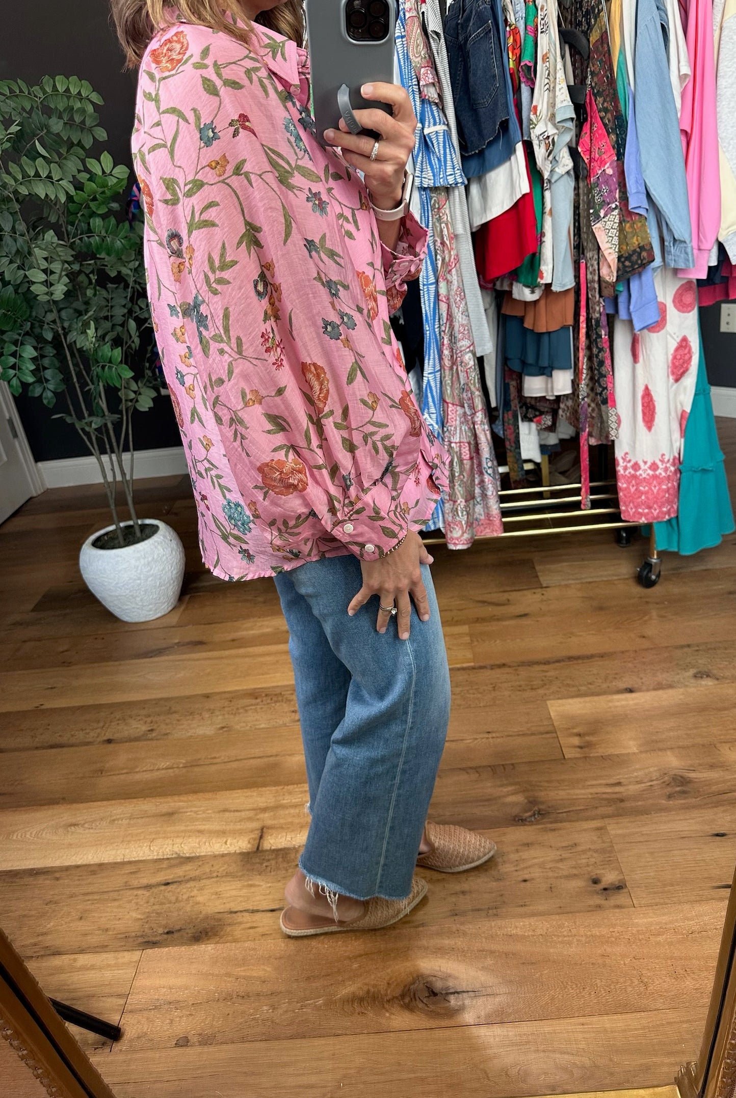 Finding Hope Button-Down Floral Top-Long Sleeves-Entro-Anna Kaytes Boutique, Women's Fashion Boutique in Grinnell, Iowa
