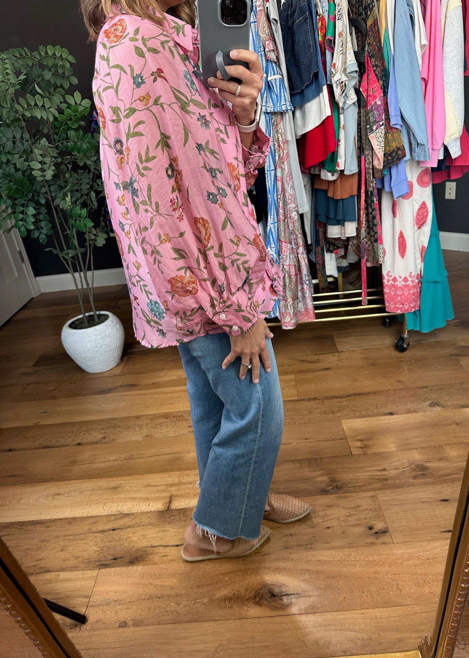 Finding Hope Button-Down Floral Top-Long Sleeves-Entro-Anna Kaytes Boutique, Women's Fashion Boutique in Grinnell, Iowa