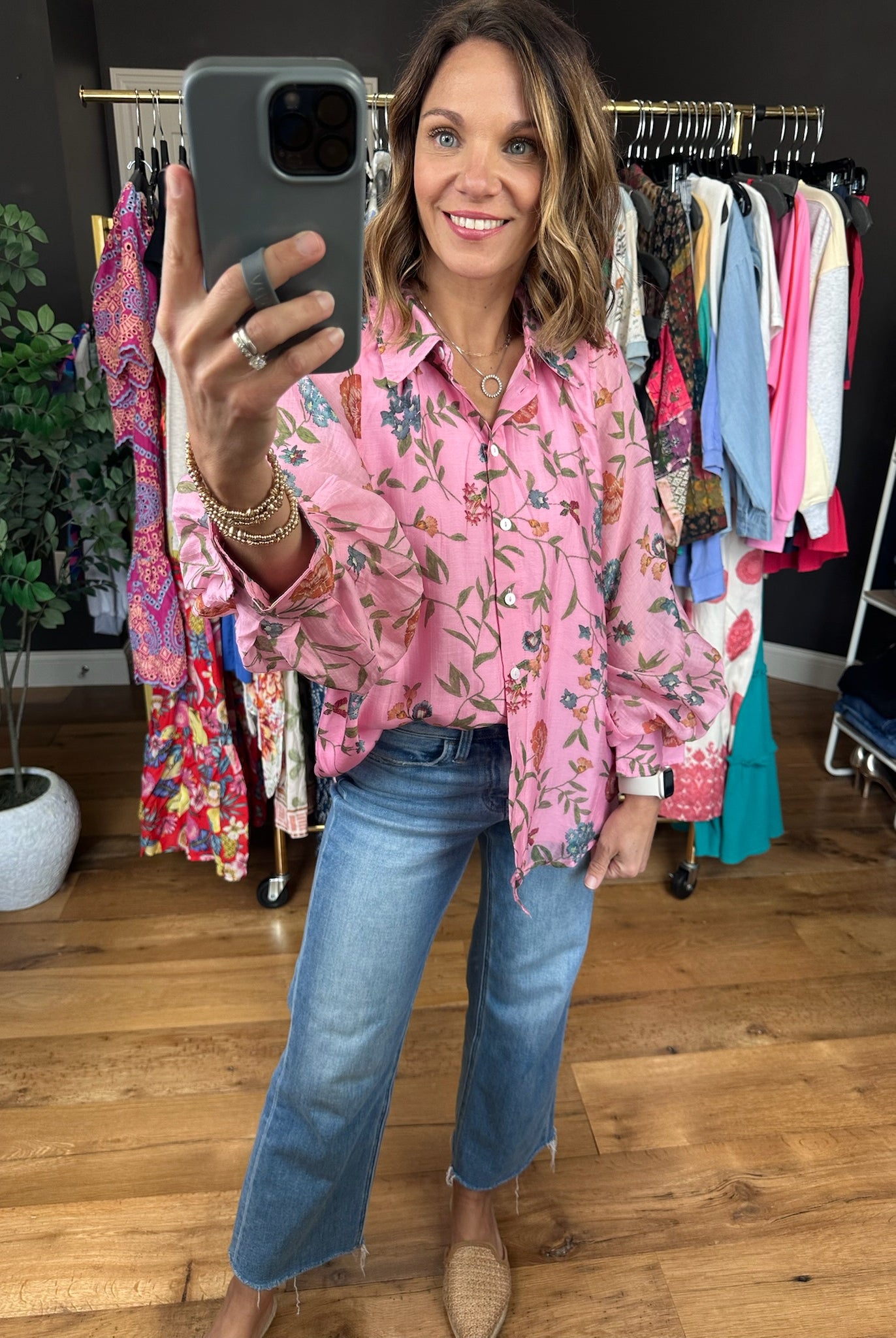 Finding Hope Button-Down Floral Top-Long Sleeves-Entro-Anna Kaytes Boutique, Women's Fashion Boutique in Grinnell, Iowa