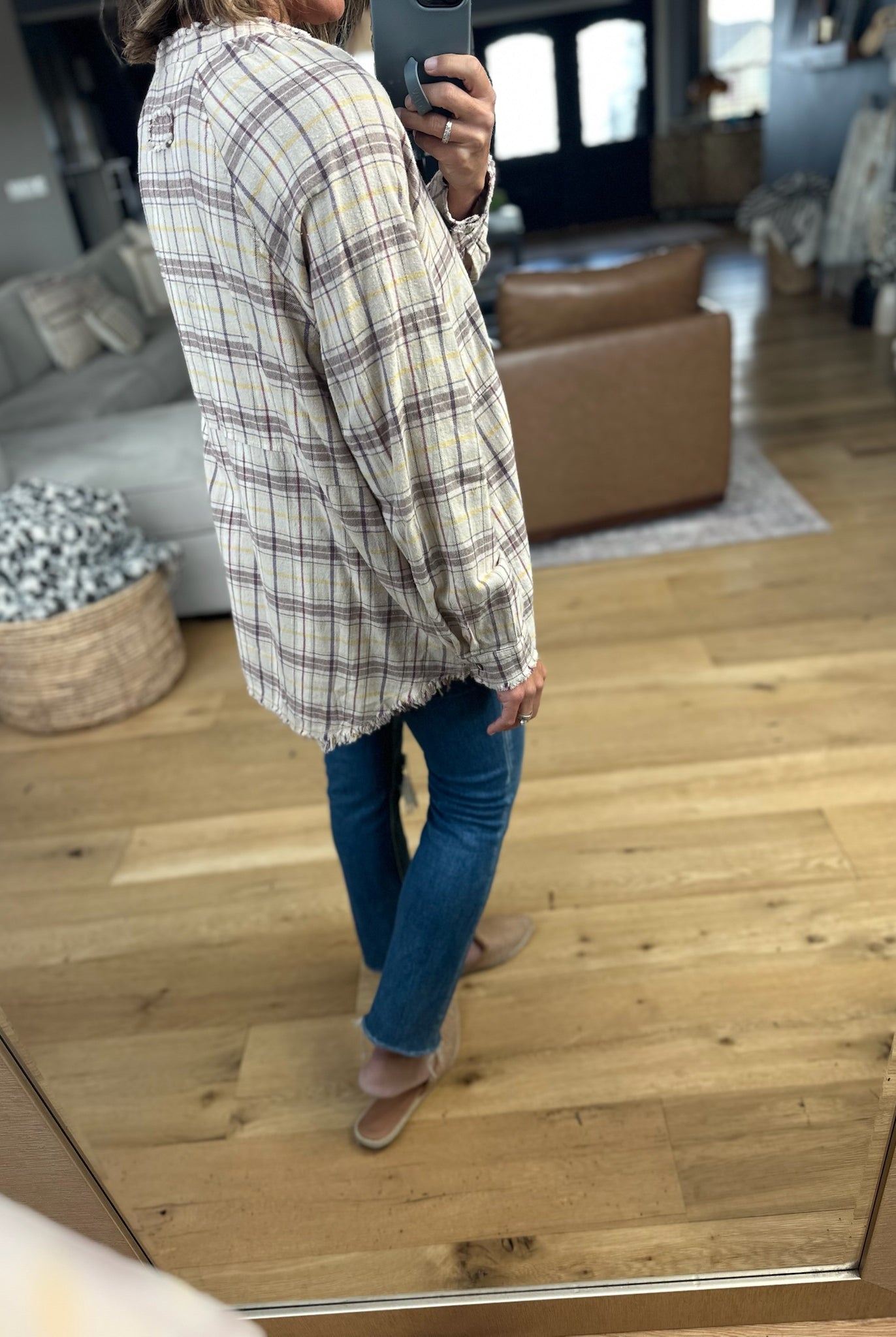 Right Back There Pocket Plaid Button-Down Top-Long Sleeves-In Loom-Anna Kaytes Boutique, Women's Fashion Boutique in Grinnell, Iowa