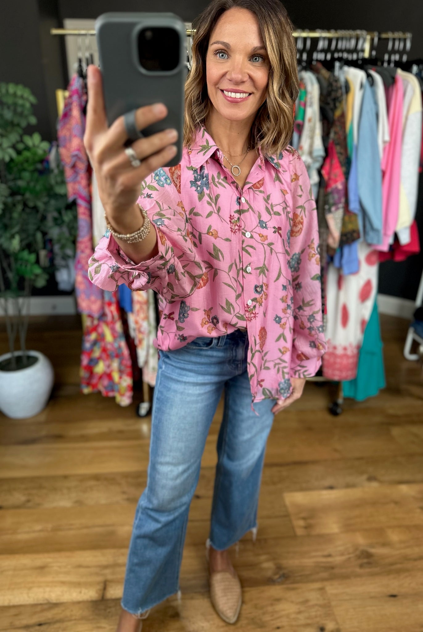 Finding Hope Button-Down Floral Top-Long Sleeves-Entro-Anna Kaytes Boutique, Women's Fashion Boutique in Grinnell, Iowa