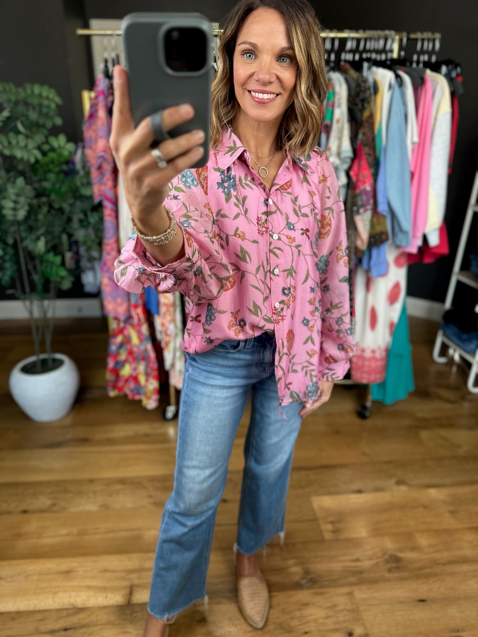Finding Hope Button-Down Floral Top-Long Sleeves-Entro-Anna Kaytes Boutique, Women's Fashion Boutique in Grinnell, Iowa