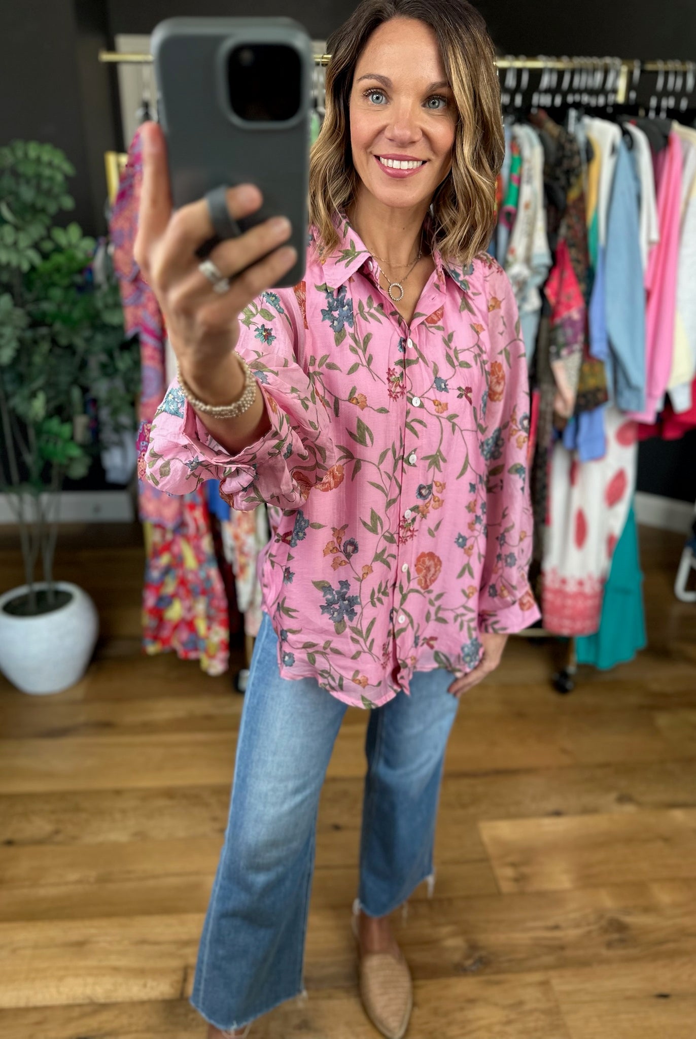 Finding Hope Button-Down Floral Top-Long Sleeves-Entro-Anna Kaytes Boutique, Women's Fashion Boutique in Grinnell, Iowa