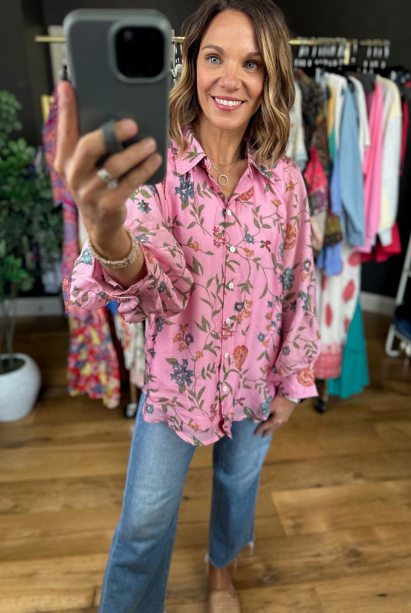 Finding Hope Button-Down Floral Top-Long Sleeves-Entro-Anna Kaytes Boutique, Women's Fashion Boutique in Grinnell, Iowa