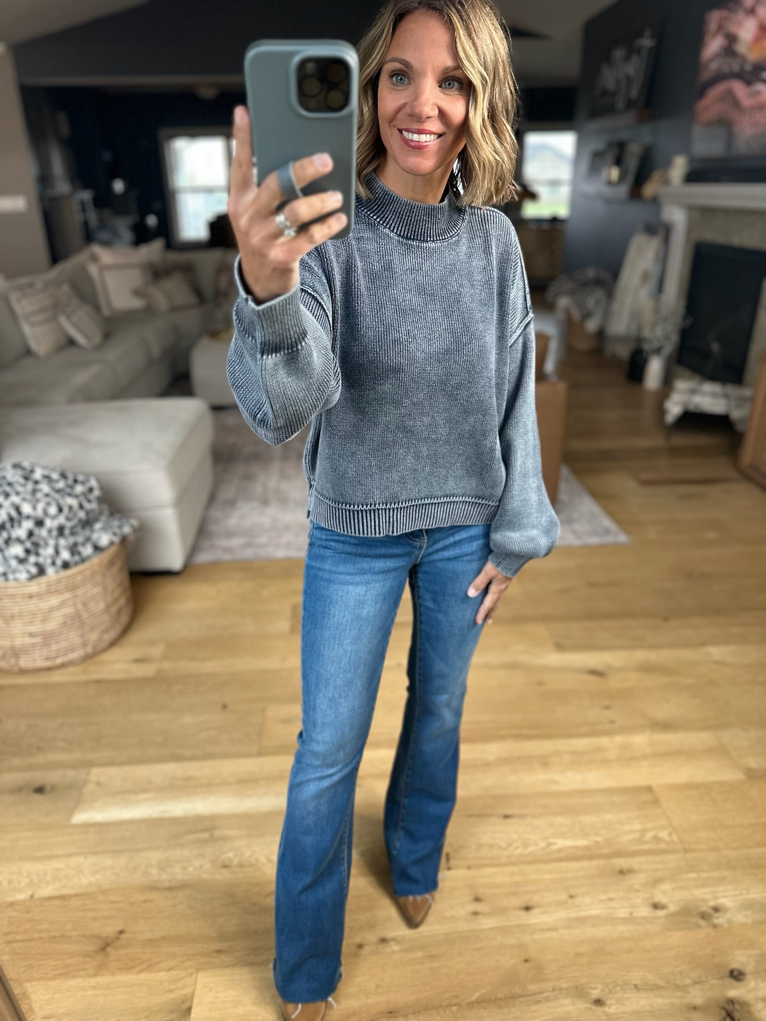 Between The Lines Mock-Neck Sweater-Sweaters-Wishlist-Anna Kaytes Boutique, Women's Fashion Boutique in Grinnell, Iowa