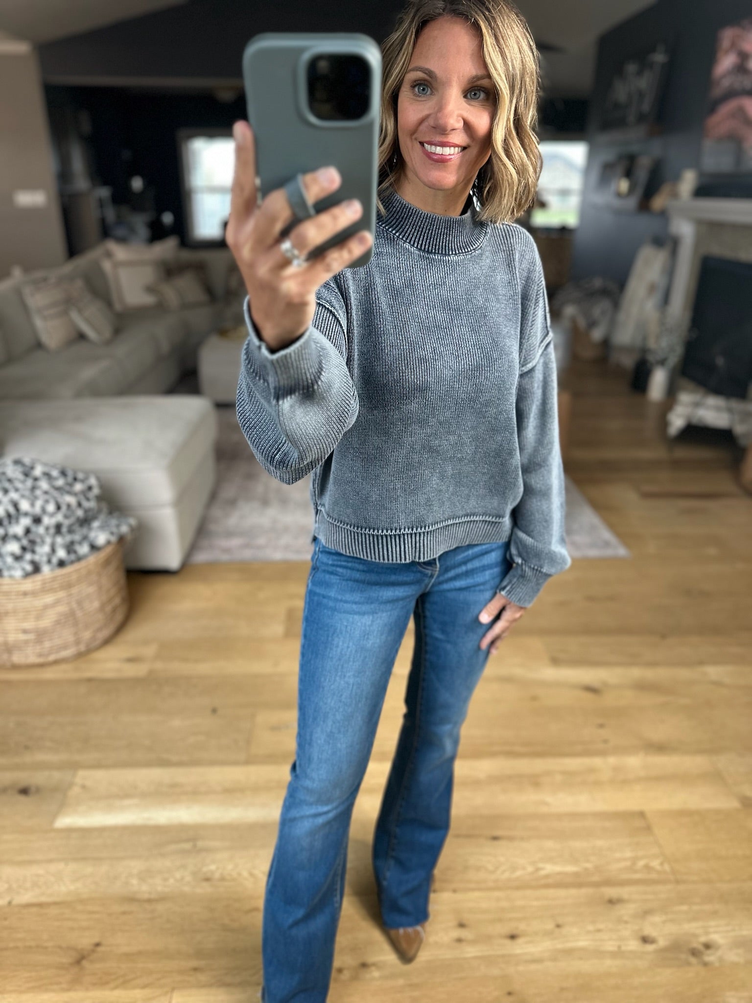 Between The Lines Mock-Neck Sweater-Sweaters-Wishlist-Anna Kaytes Boutique, Women's Fashion Boutique in Grinnell, Iowa