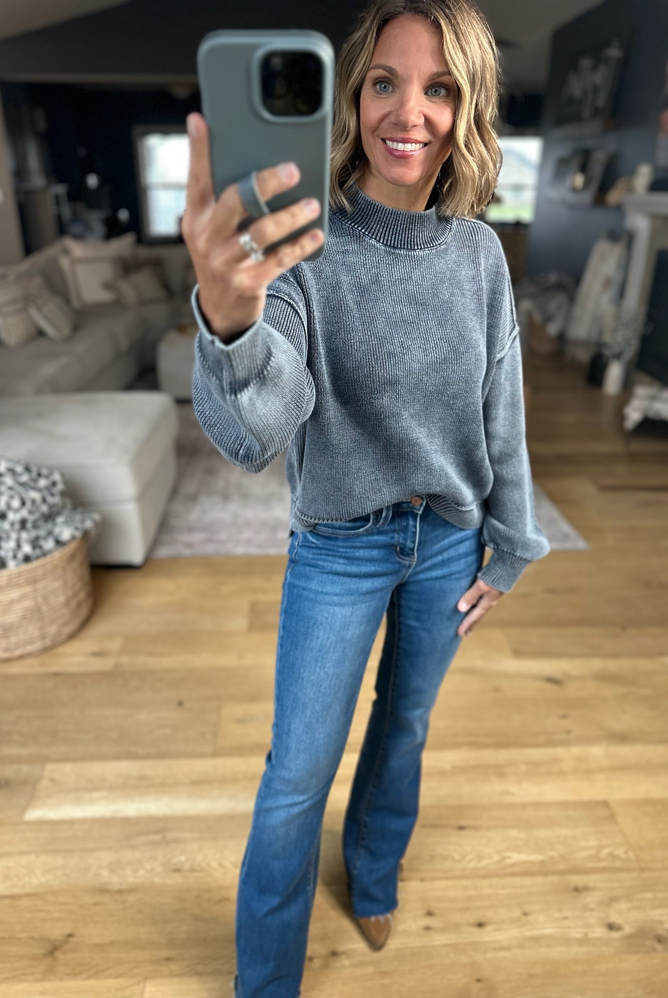 Between The Lines Mock-Neck Sweater-Sweaters-Wishlist-Anna Kaytes Boutique, Women's Fashion Boutique in Grinnell, Iowa