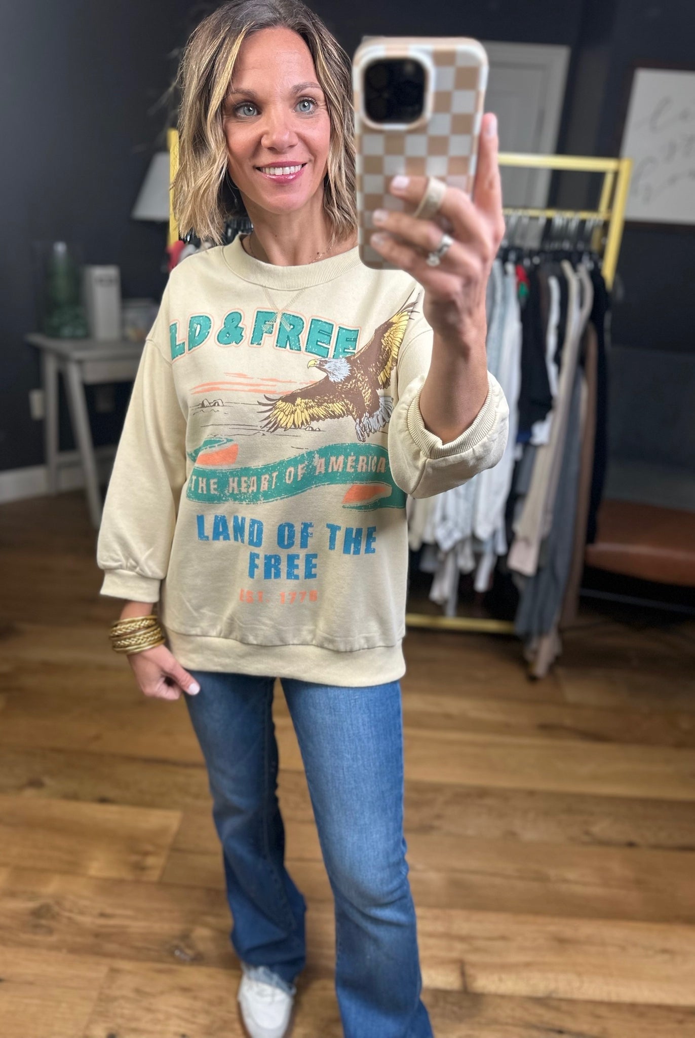 Wild & Free Graphic Crewneck Sweatshirt - Khaki-Easel-Anna Kaytes Boutique, Women's Fashion Boutique in Grinnell, Iowa