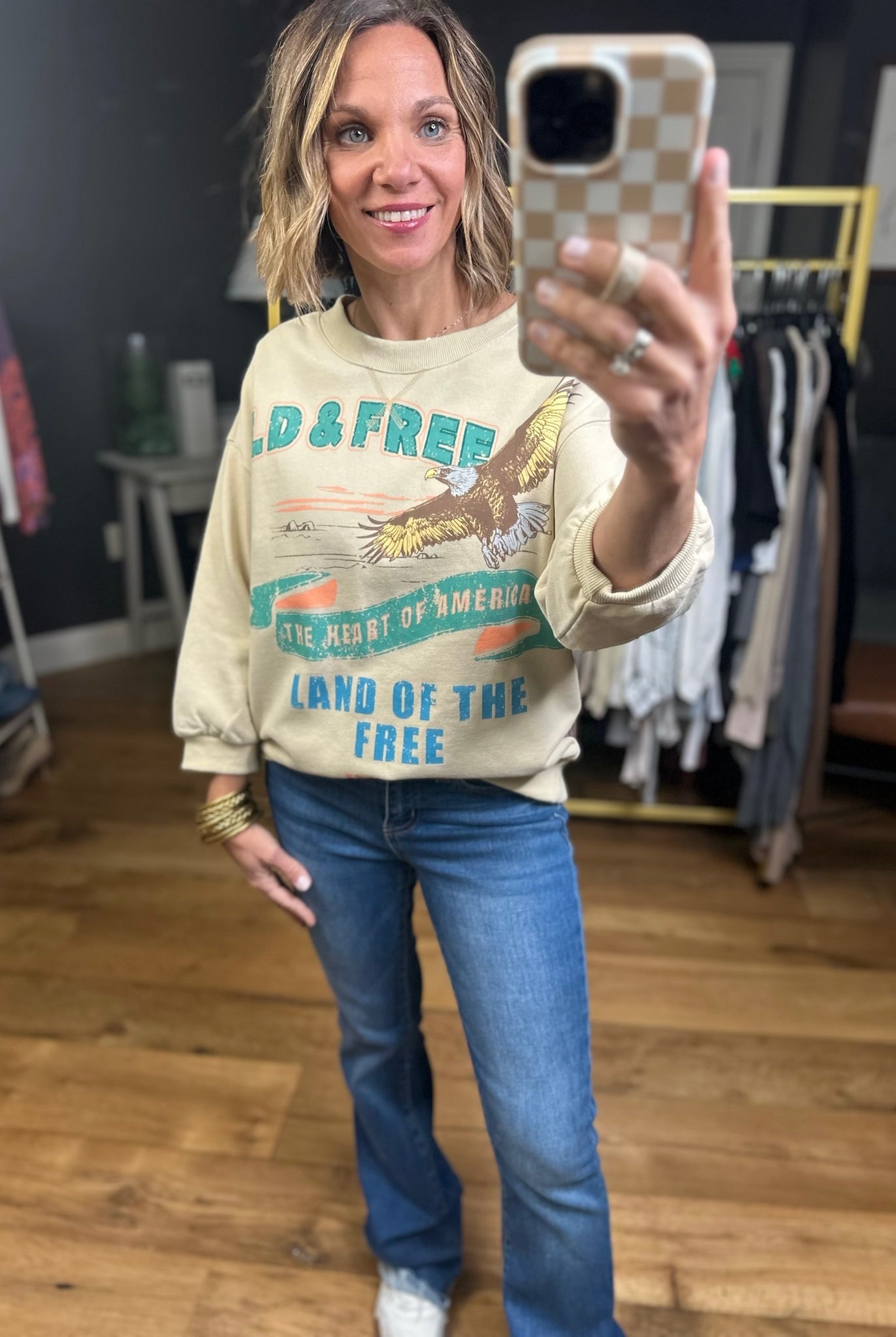 Wild & Free Graphic Crewneck Sweatshirt - Khaki-Easel-Anna Kaytes Boutique, Women's Fashion Boutique in Grinnell, Iowa