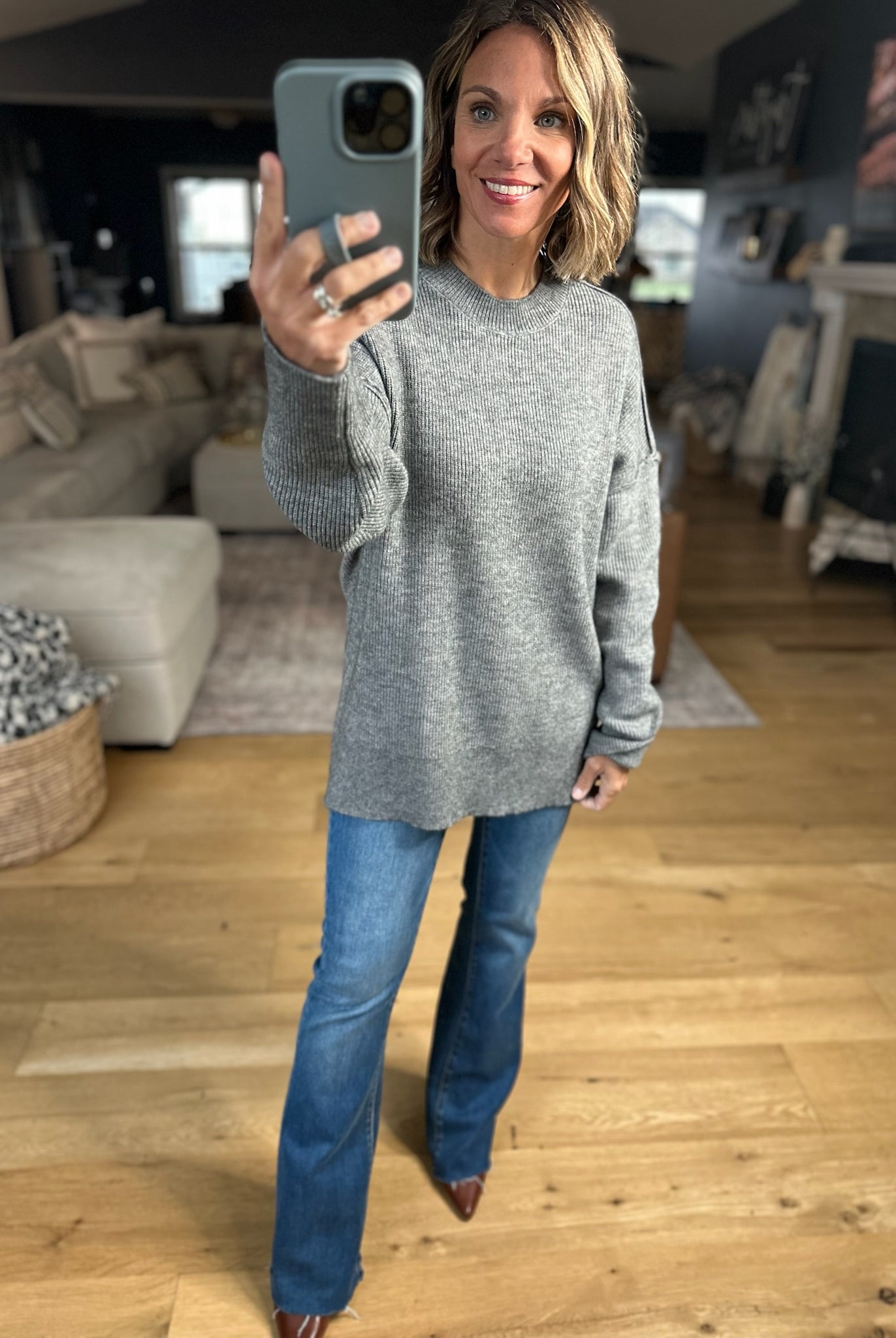 Fall Sentiment Crewneck Sweater - Heather Grey-Sweaters-Thread & Supply-Anna Kaytes Boutique, Women's Fashion Boutique in Grinnell, Iowa