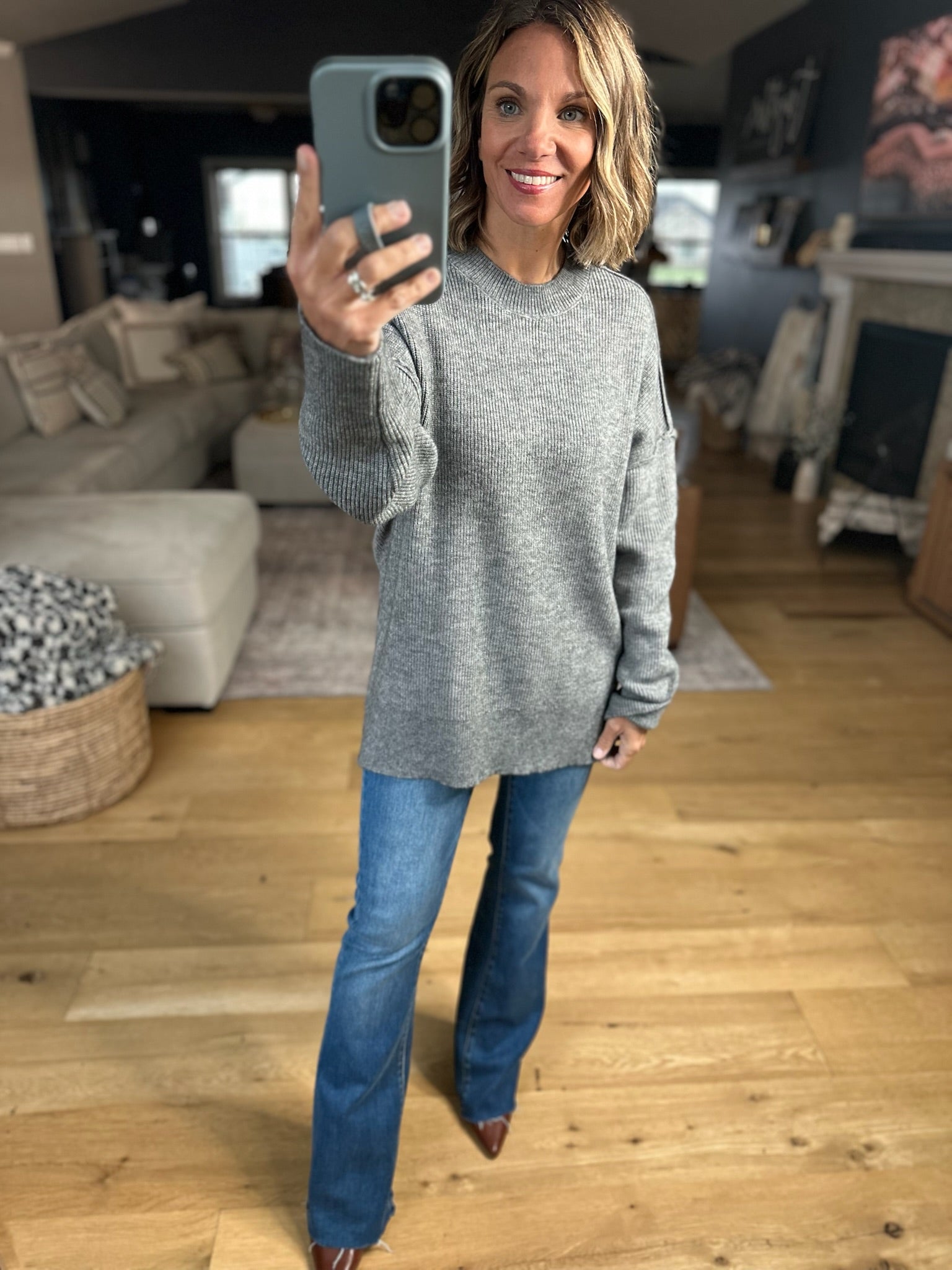 Fall Sentiment Crewneck Sweater - Heather Grey-Sweaters-Thread & Supply-Anna Kaytes Boutique, Women's Fashion Boutique in Grinnell, Iowa