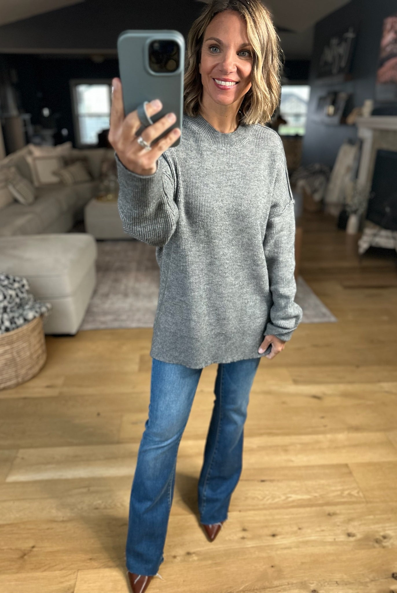 Fall Sentiment Crewneck Sweater - Heather Grey-Sweaters-Thread & Supply-Anna Kaytes Boutique, Women's Fashion Boutique in Grinnell, Iowa