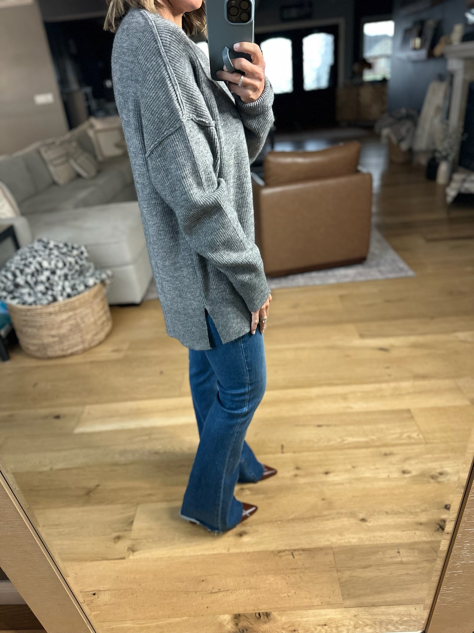 Fall Sentiment Crewneck Sweater - Heather Grey-Sweaters-Thread & Supply-Anna Kaytes Boutique, Women's Fashion Boutique in Grinnell, Iowa