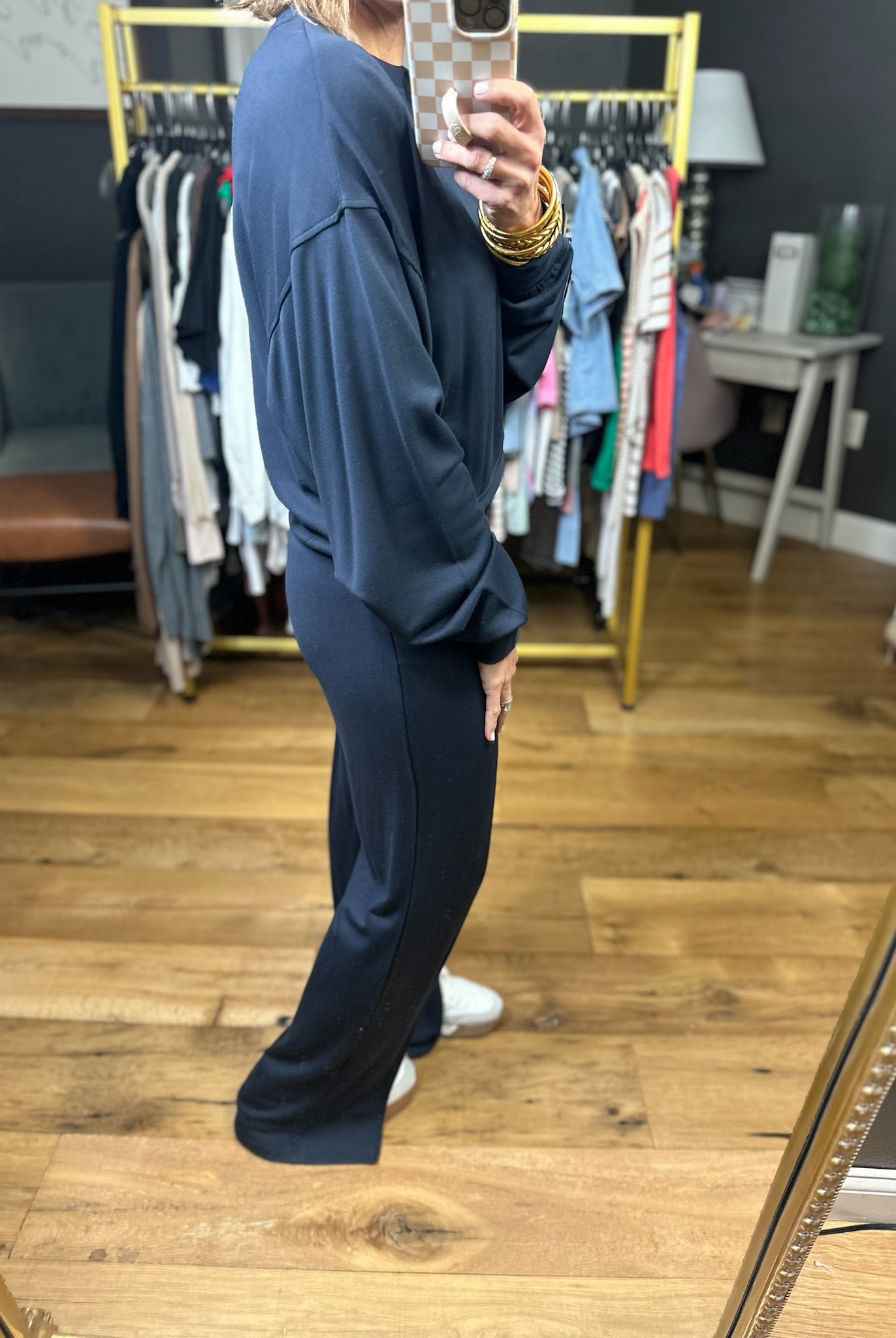 The Kelsey Split Hem Pant + Crew Top Set - Navy-Mono B-Anna Kaytes Boutique, Women's Fashion Boutique in Grinnell, Iowa