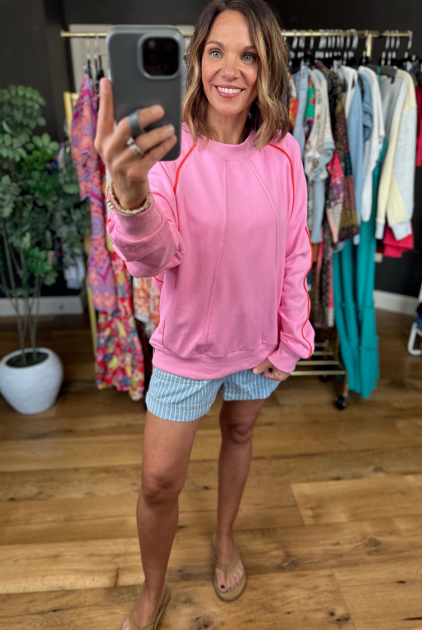 Living Lively Trimmed Crewneck-Sweaters-Fate-Anna Kaytes Boutique, Women's Fashion Boutique in Grinnell, Iowa