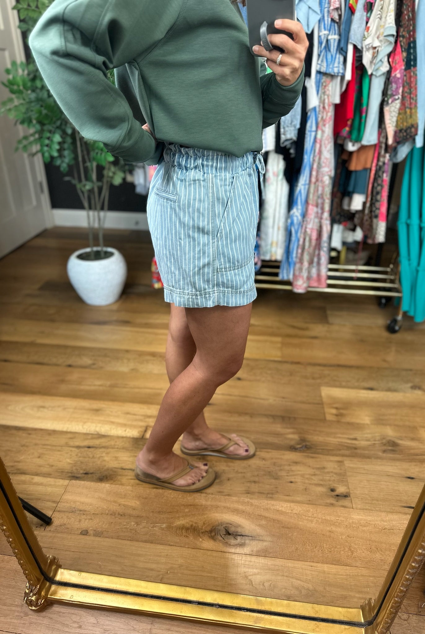 The Noah Pinstripe Chambray Paperbag Shorts-Shorts-Blu Pepper-Anna Kaytes Boutique, Women's Fashion Boutique in Grinnell, Iowa