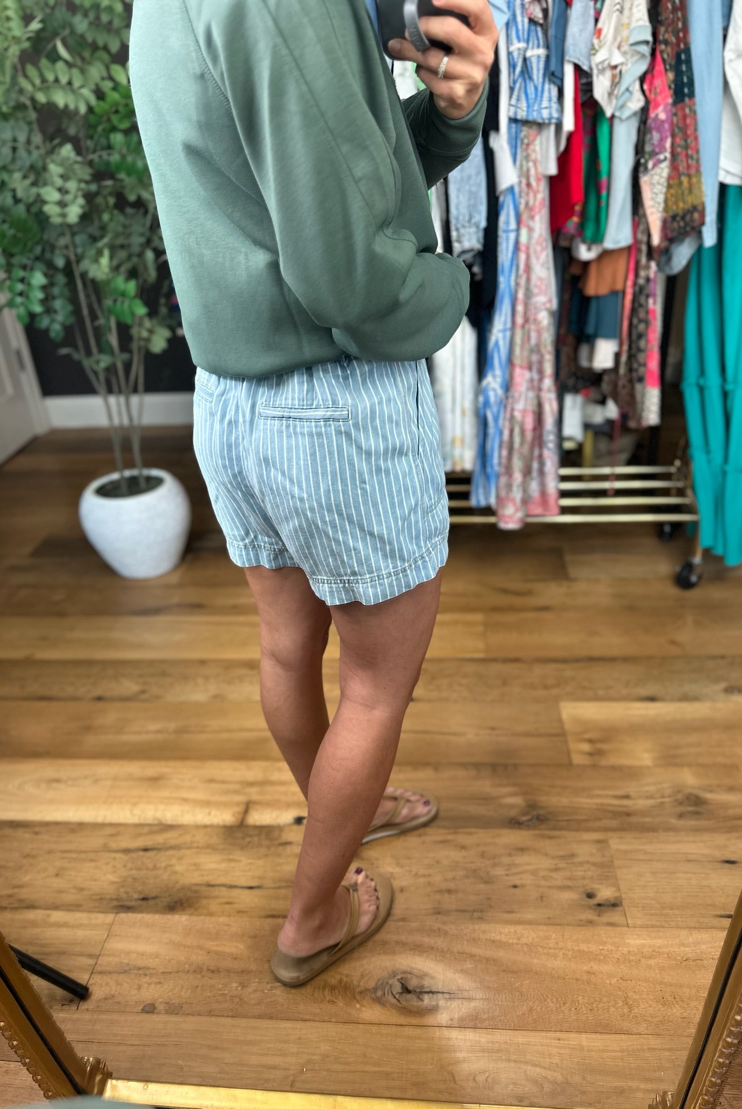 The Noah Pinstripe Chambray Paperbag Shorts-Shorts-Blu Pepper-Anna Kaytes Boutique, Women's Fashion Boutique in Grinnell, Iowa