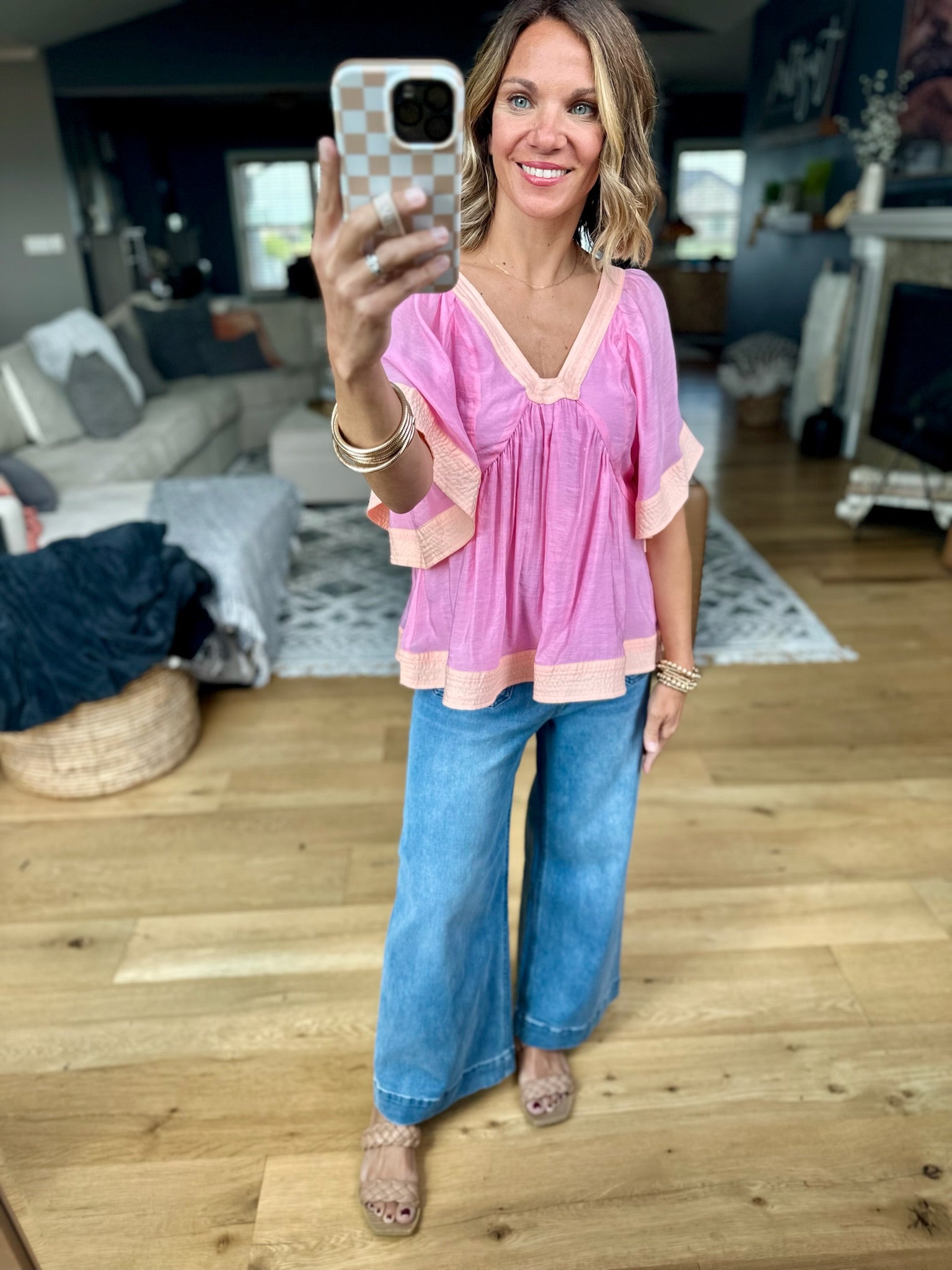 All Its Own Babydoll Top - Pink/Apricot-Fate-Anna Kaytes Boutique, Women's Fashion Boutique in Grinnell, Iowa