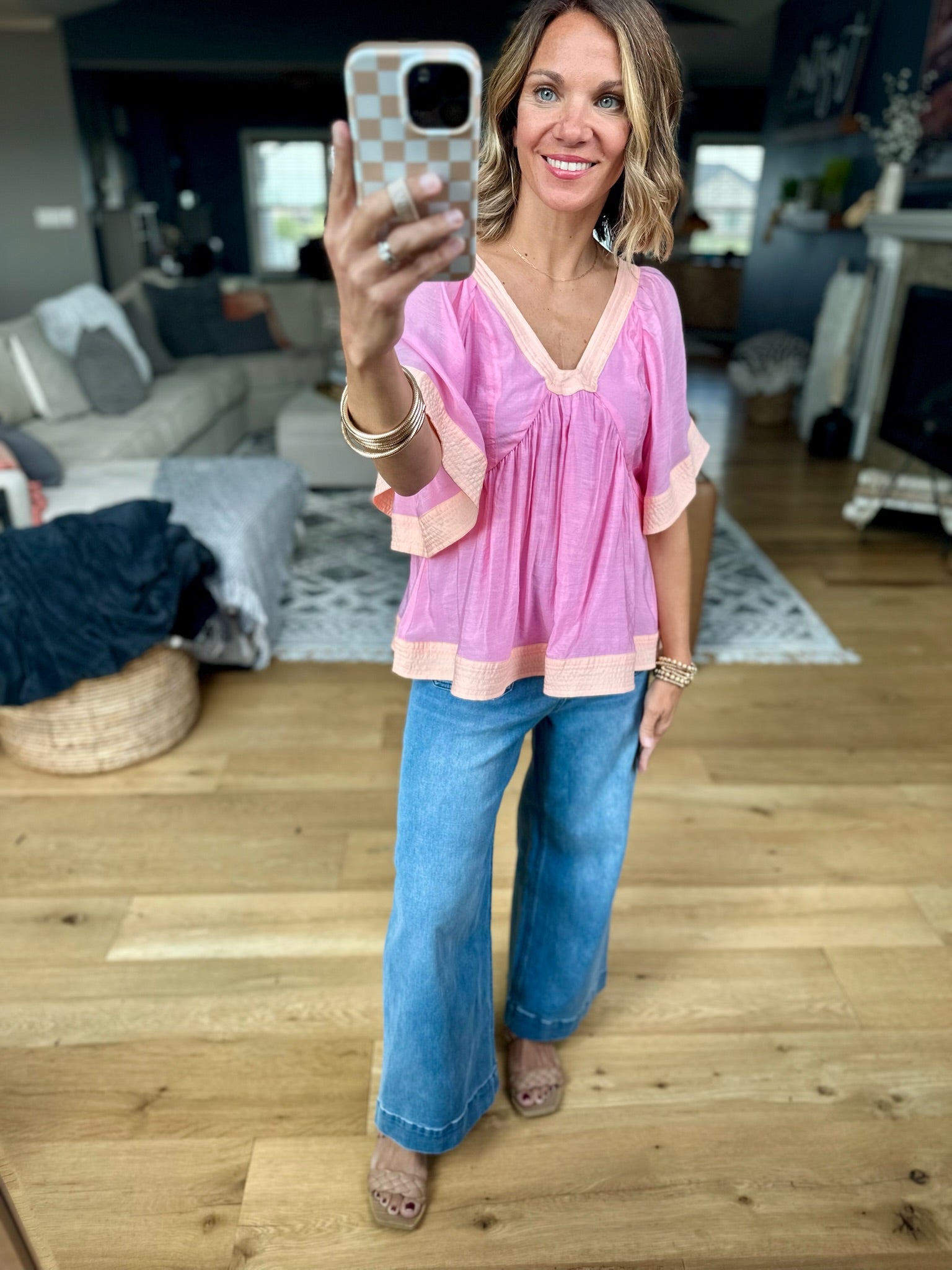 All Its Own Babydoll Top - Pink/Apricot-Fate-Anna Kaytes Boutique, Women's Fashion Boutique in Grinnell, Iowa