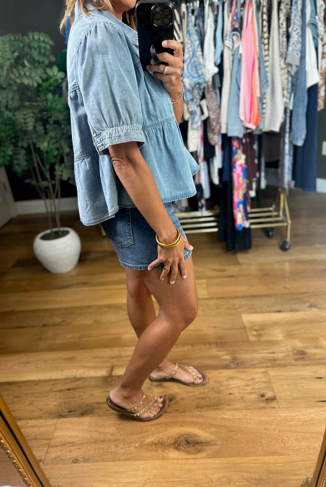 Bring It Up Tiered Denim Top-Short Sleeves-Wishlist-Anna Kaytes Boutique, Women's Fashion Boutique in Grinnell, Iowa